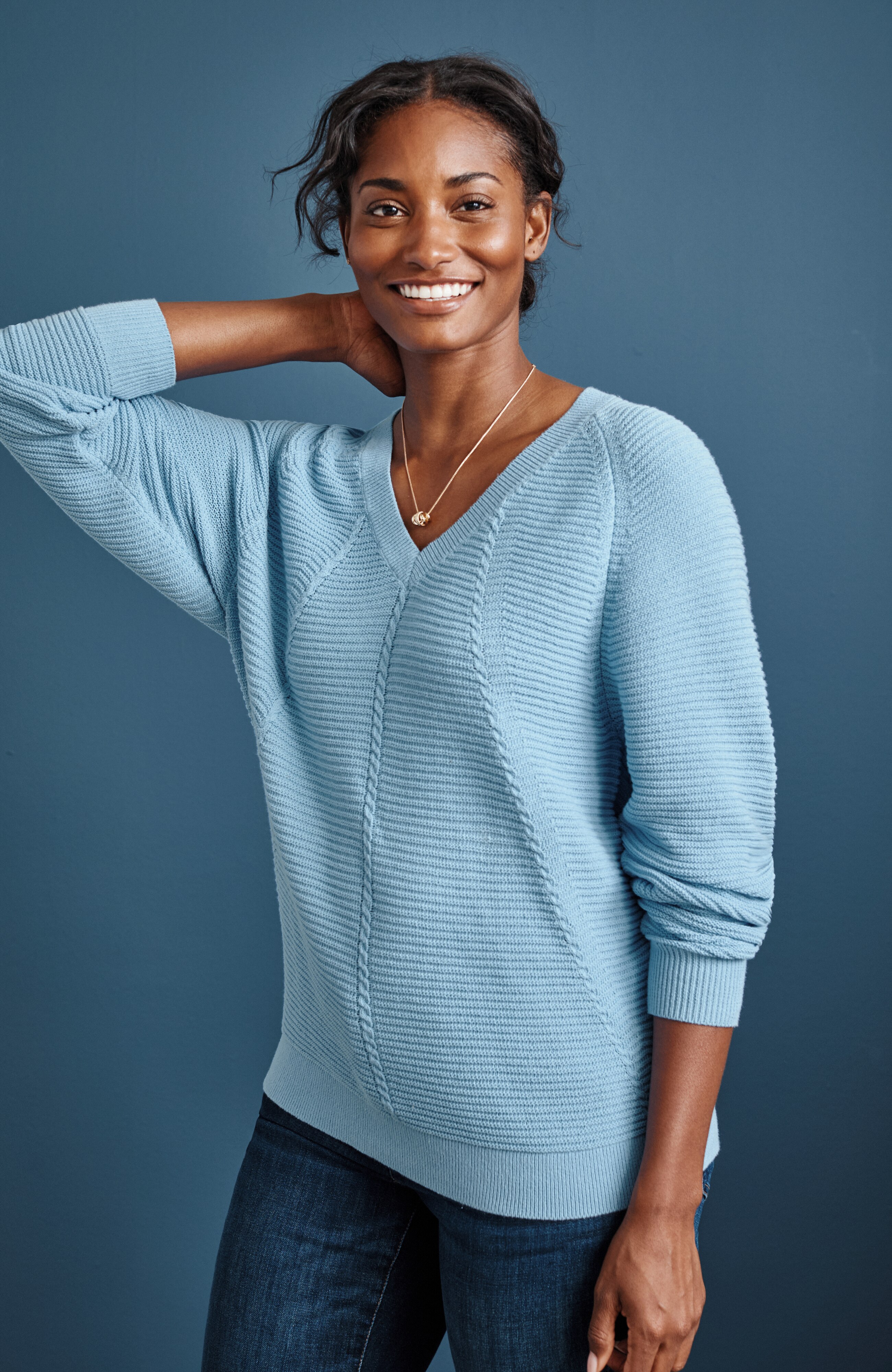 ぽ*ん様 BISOWN Cashmere Fairile Vneck Dolma Lightweight Cotton Cashmere Link-Stitch Dolman Sweater - Plus Size