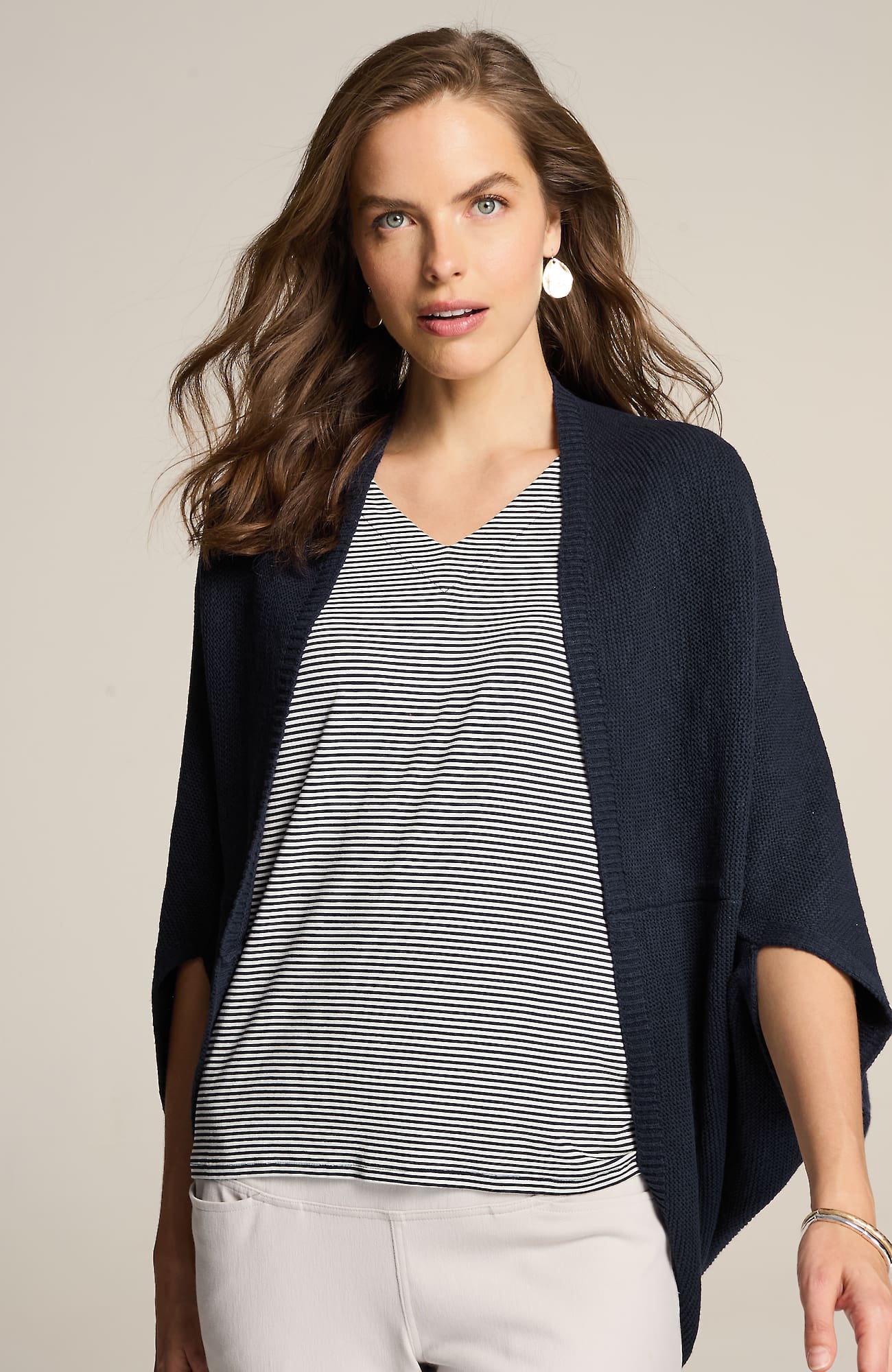 Jjill J.jill Soft Open-knit Shrug In Navy Blue