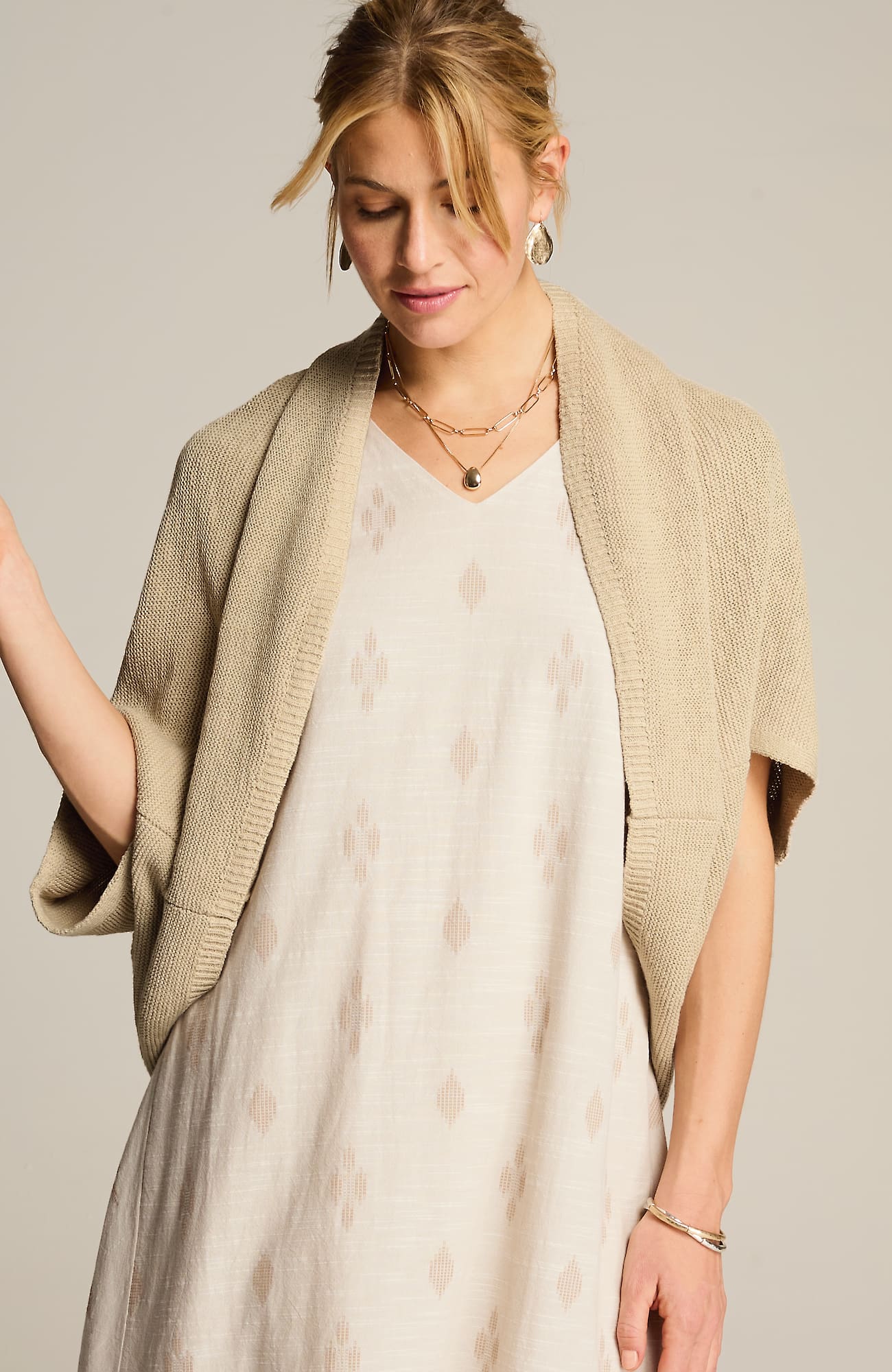 Jjill J.jill Soft Open-knit Shrug In Flax