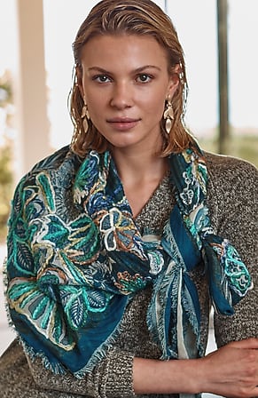 Image for Embroidered Jacquard Triangle Scarf