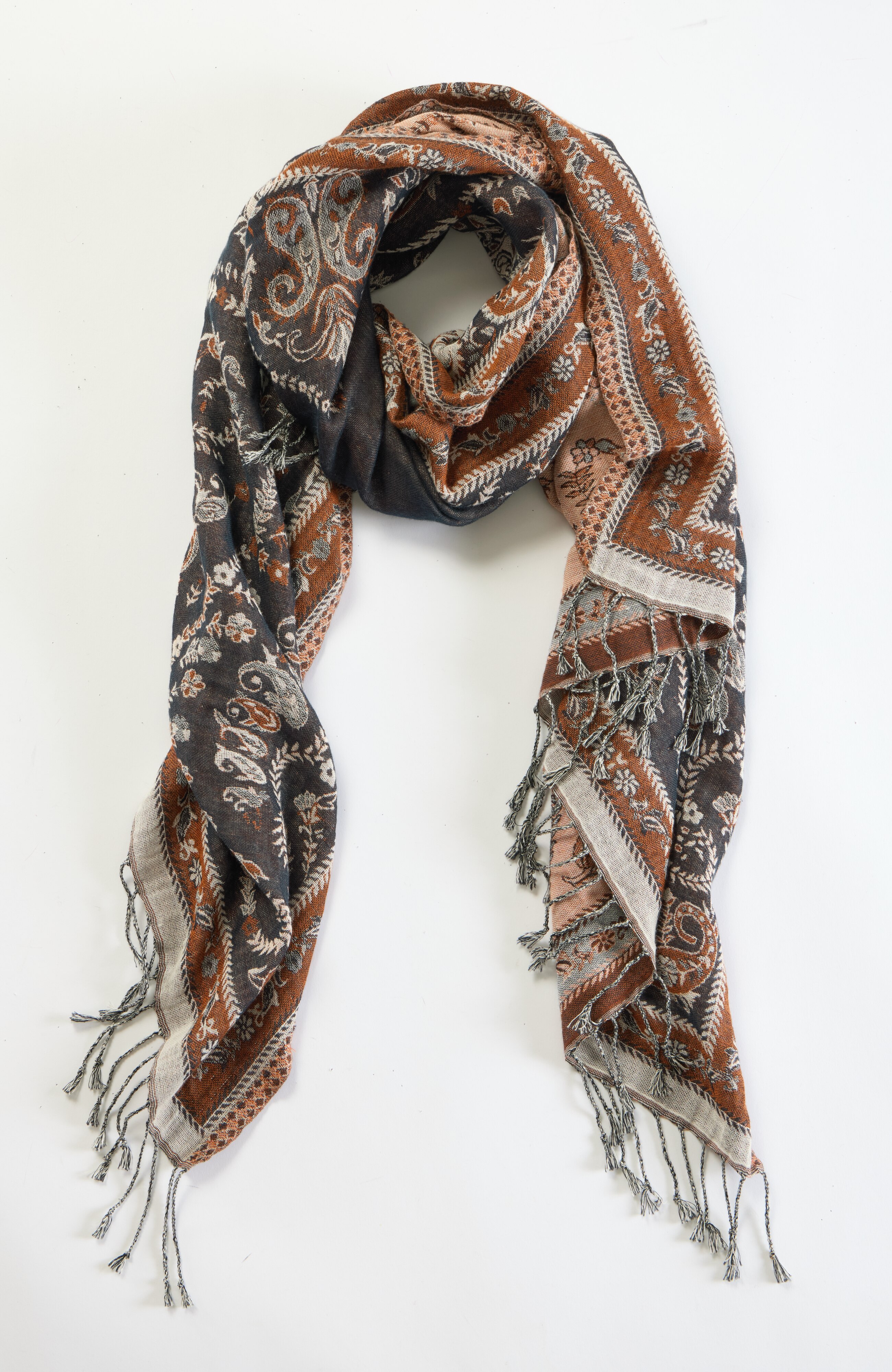 paisley-border jacquard scarf