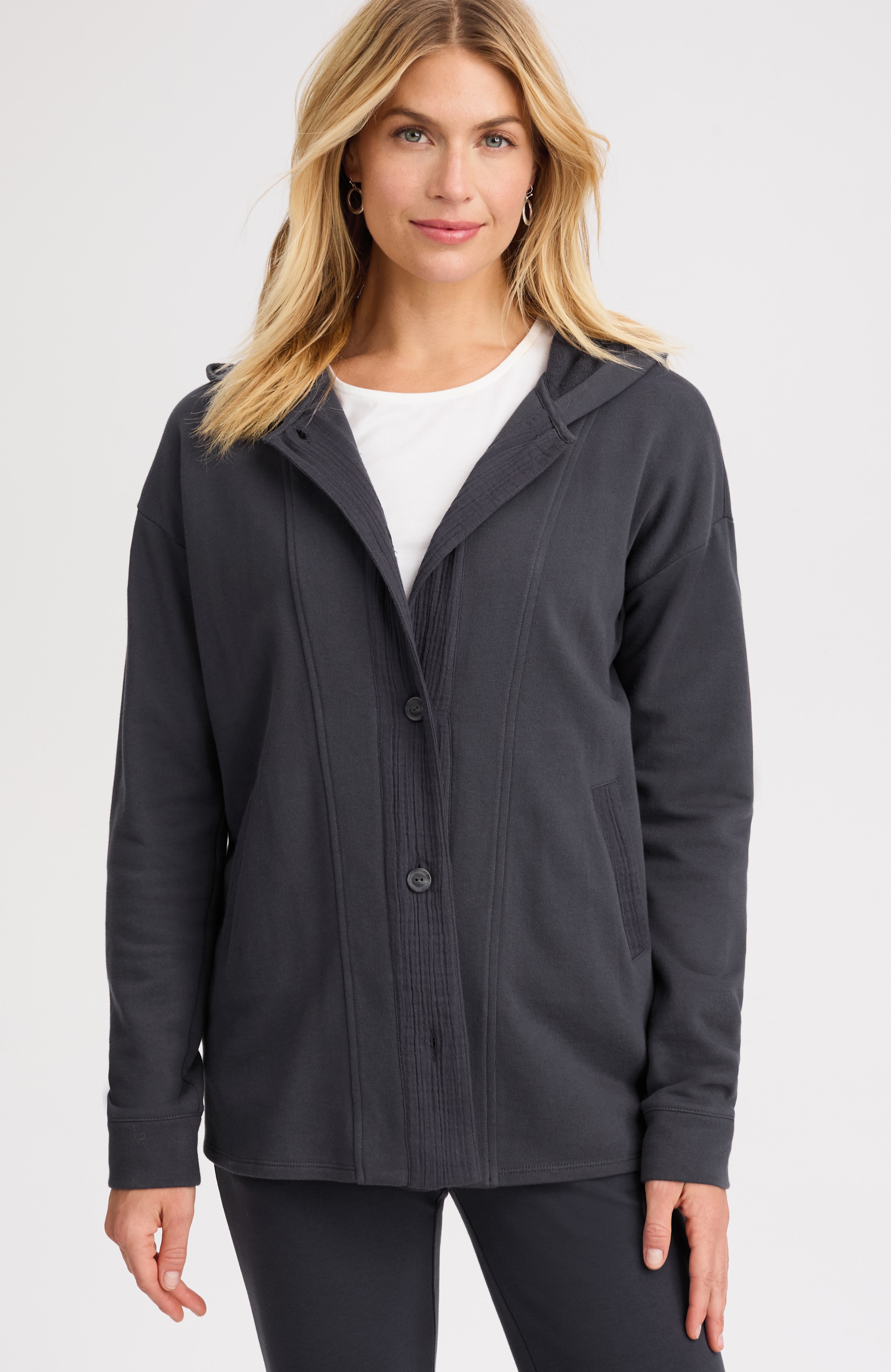 pure jill mixed-media hooded jacket