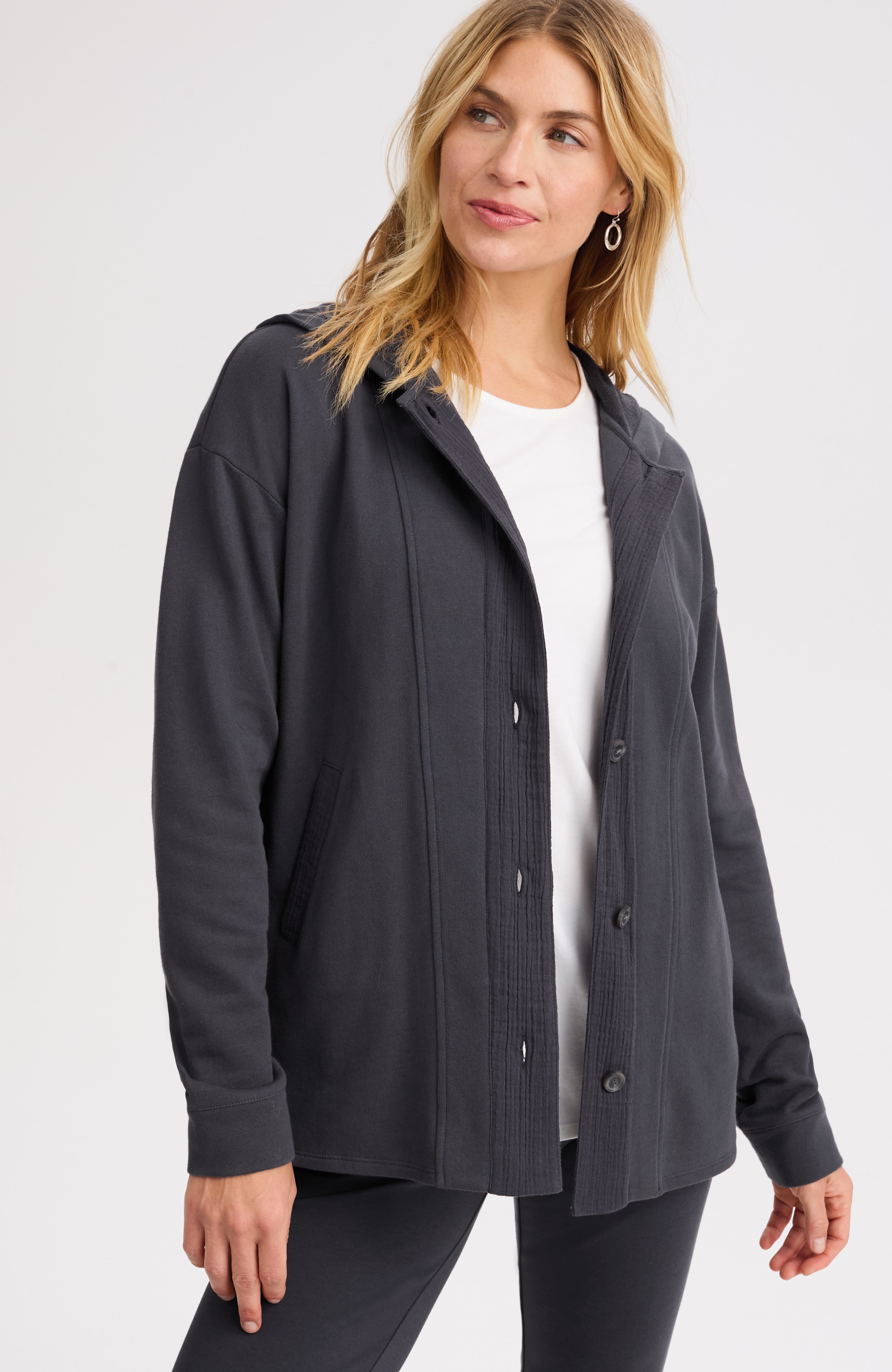 pure jill mixed-media hooded jacket