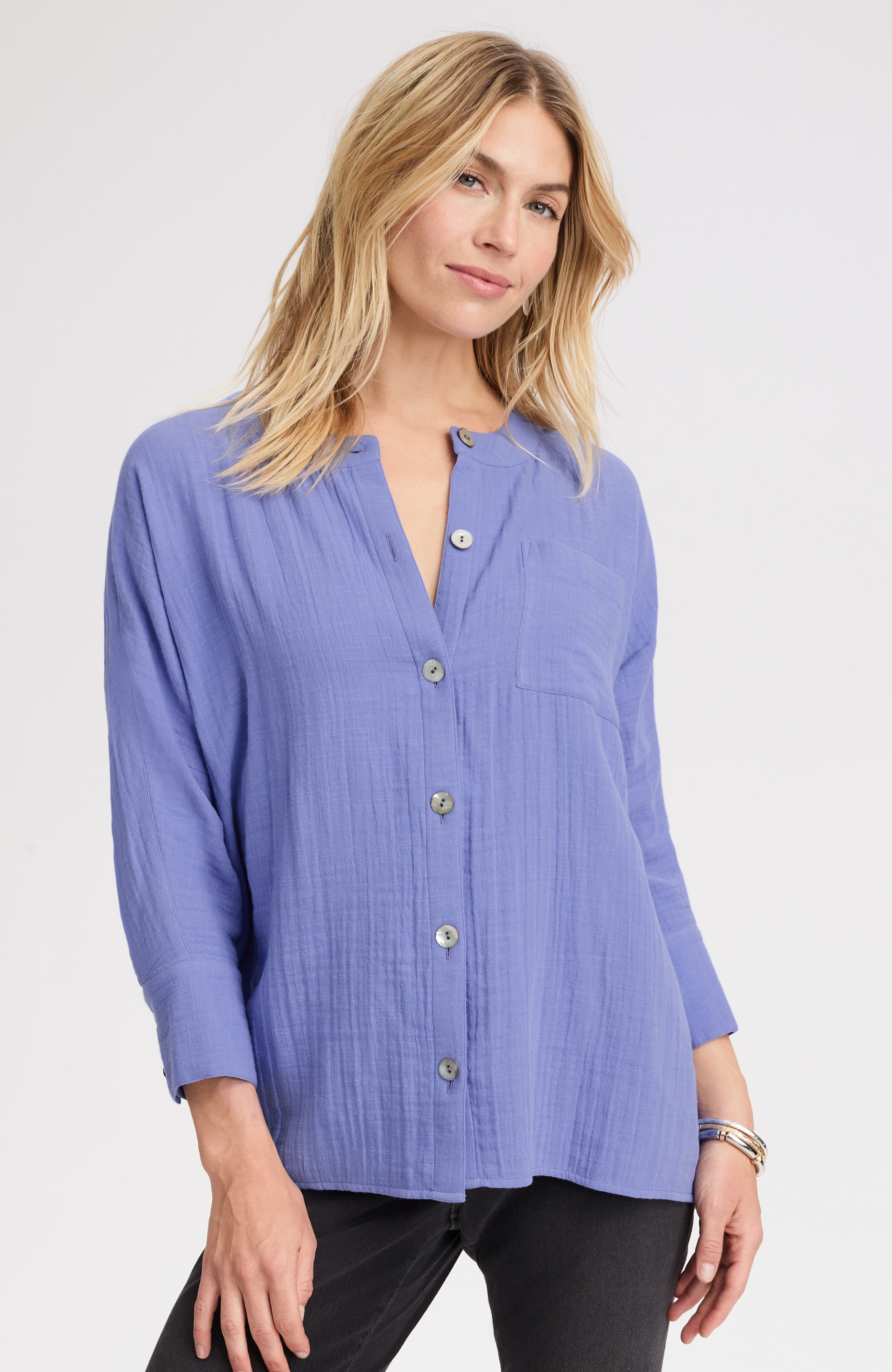 pure jill double-cloth high-low top