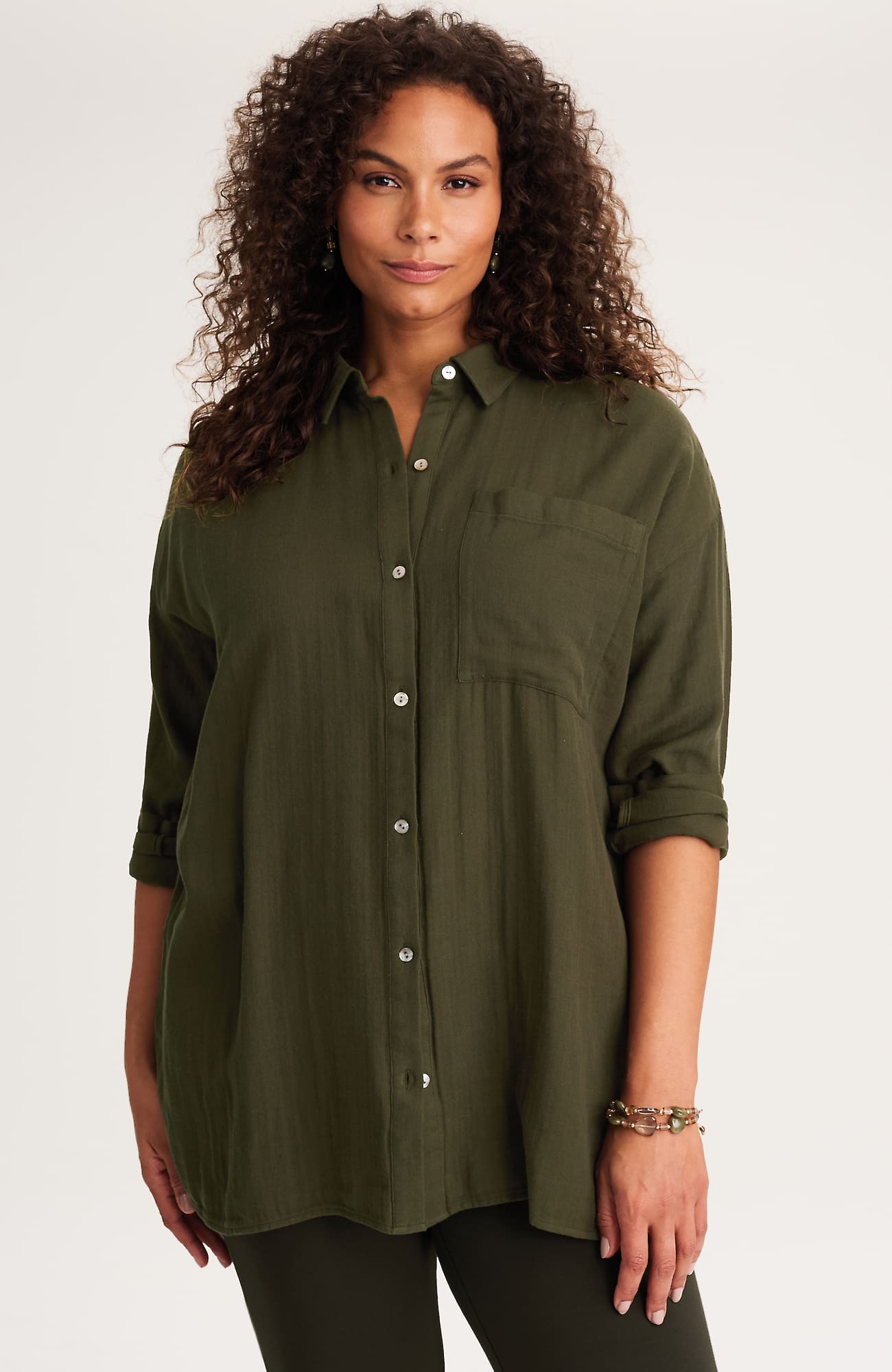 Jjill J.jill Pure Jill Double-cloth Shirttail-hem Tunic In Green