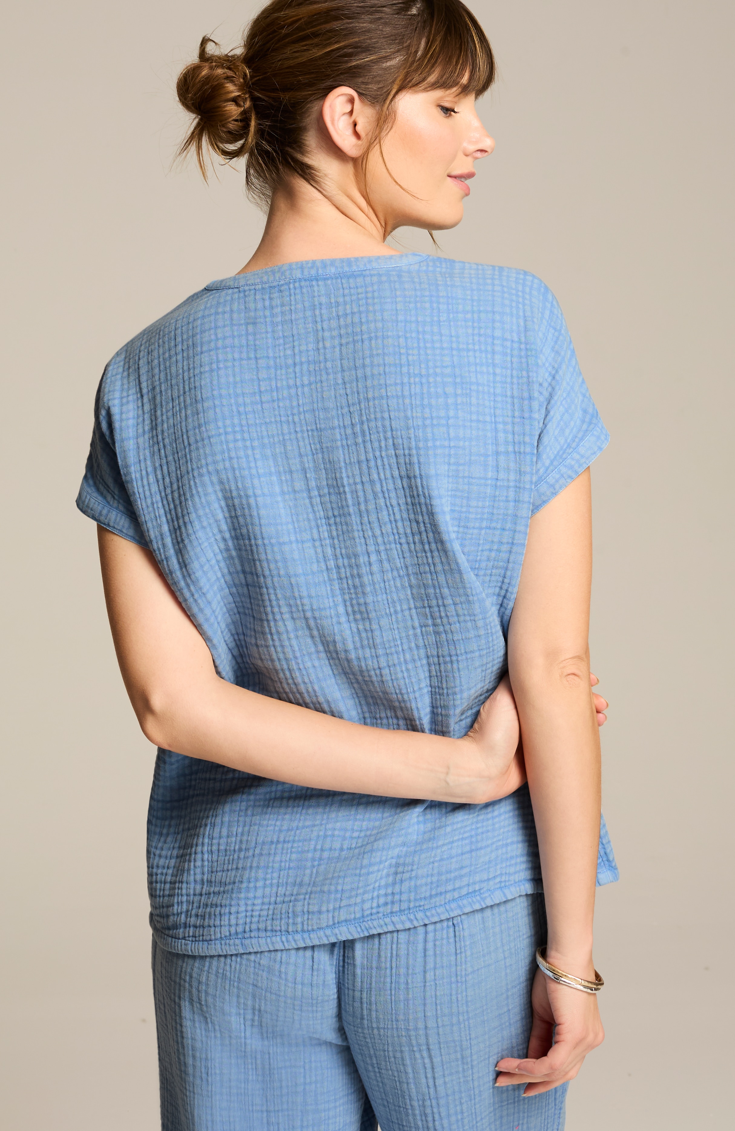 pure jill cotton-gauze henley top