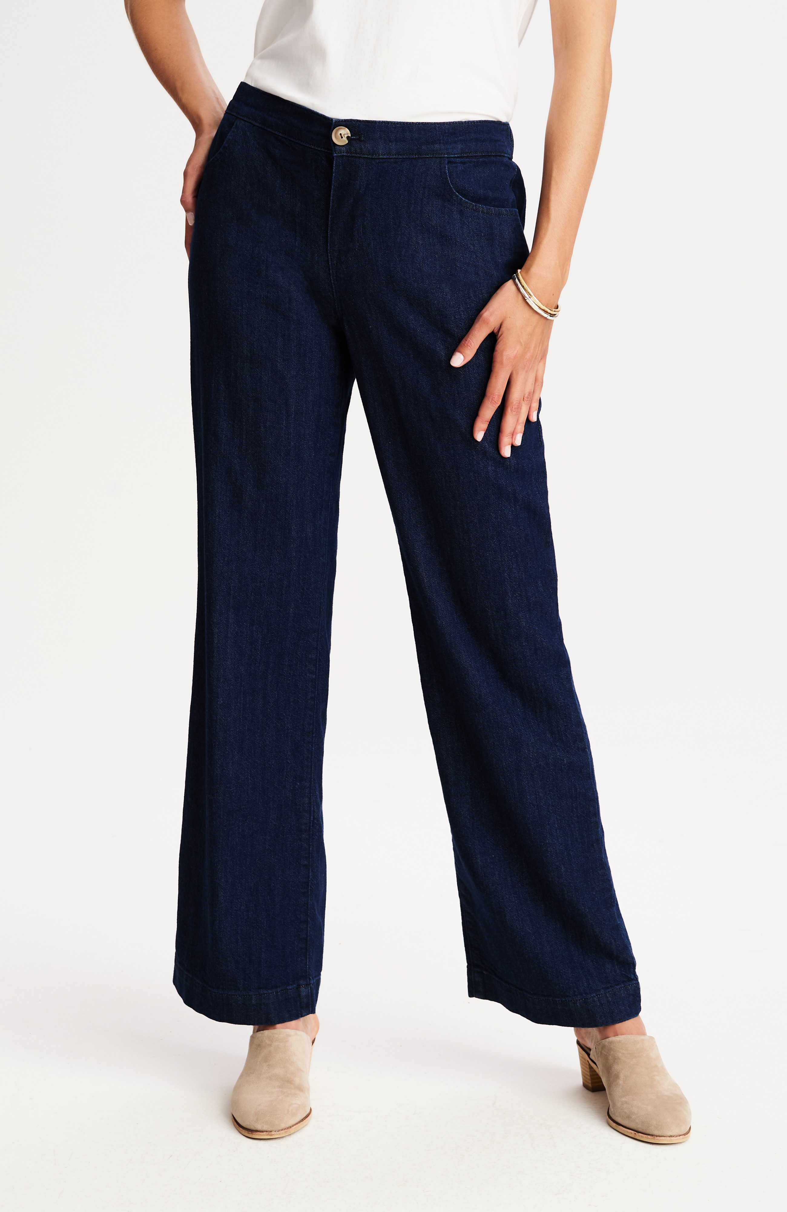 pure jill indigo wide-leg pants
