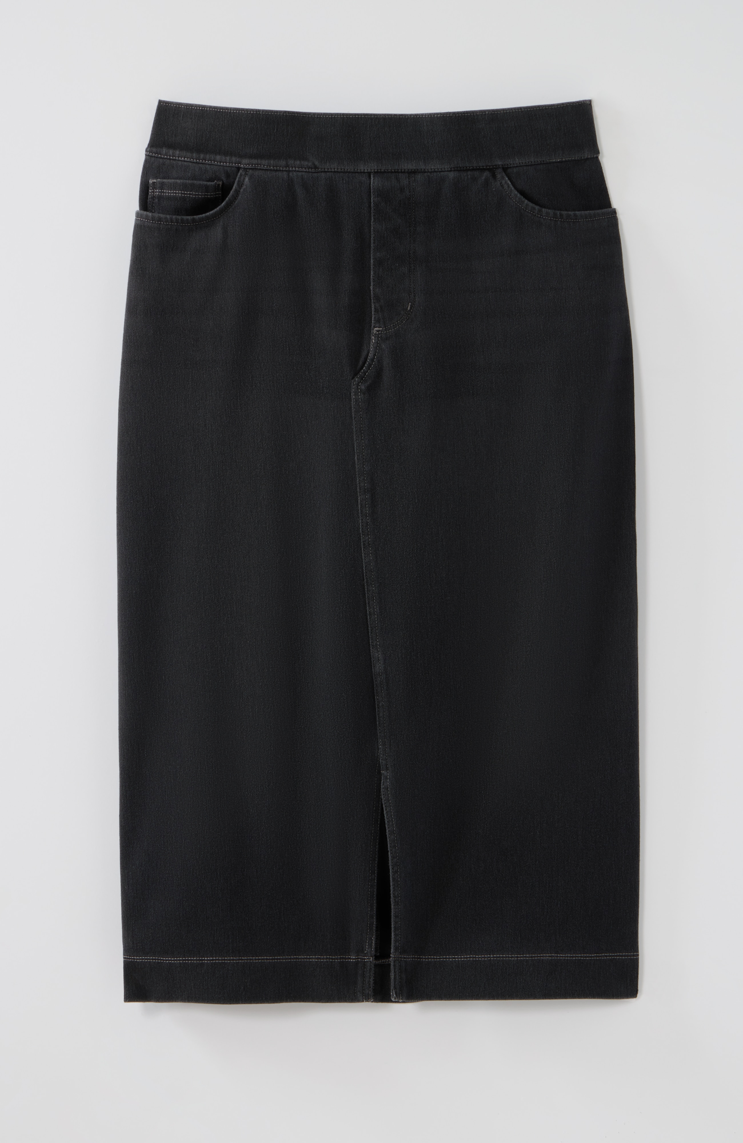 pure jill washed-denim knit skirt