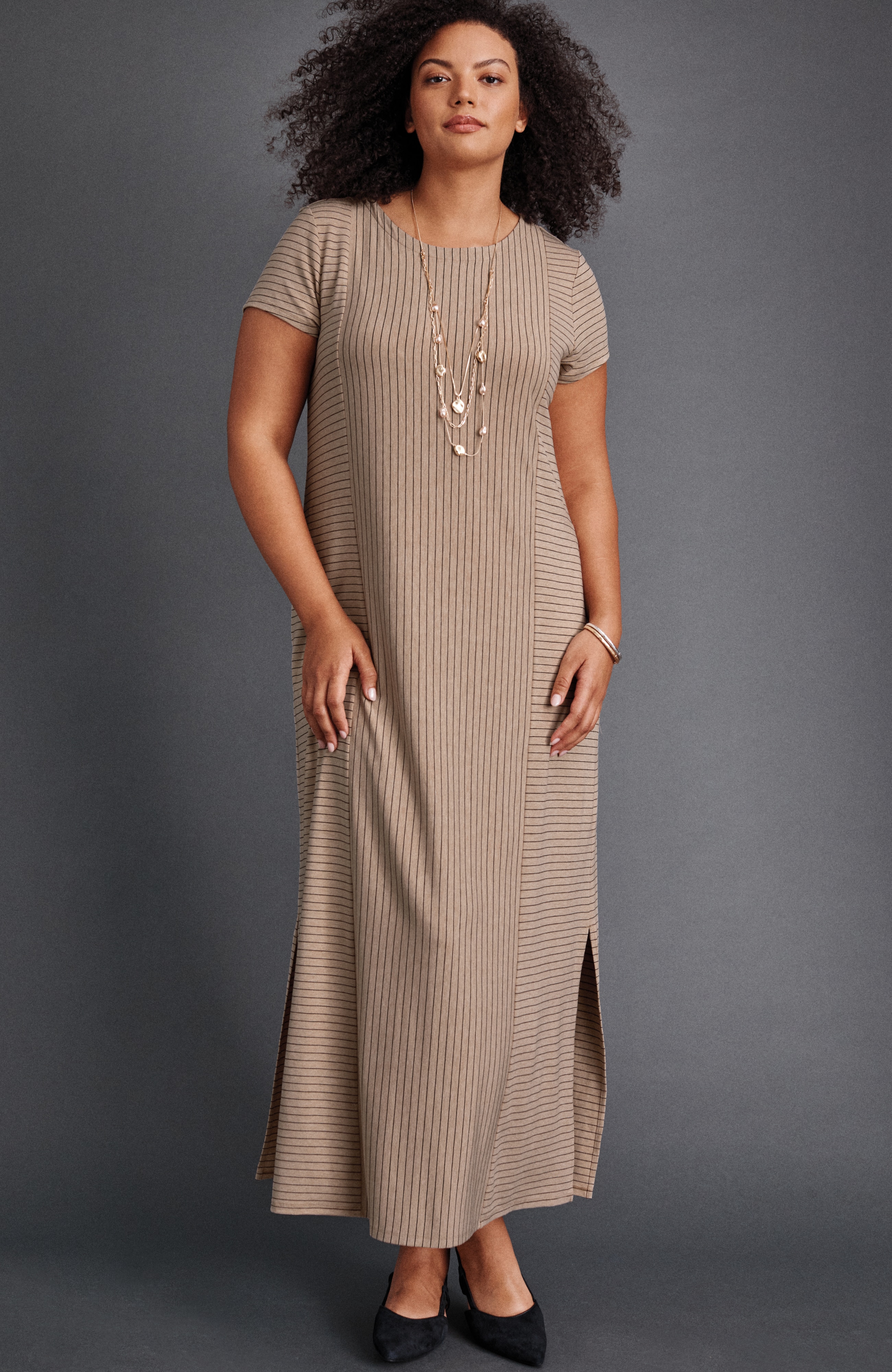 【半月板さん専用】P.L.N. 22AW STRING DRESS 茶色 WE MIXED-STRIPE MAXI DRESS | JJill