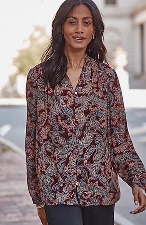 Image for Wearever Shirred Button-Front Blouse