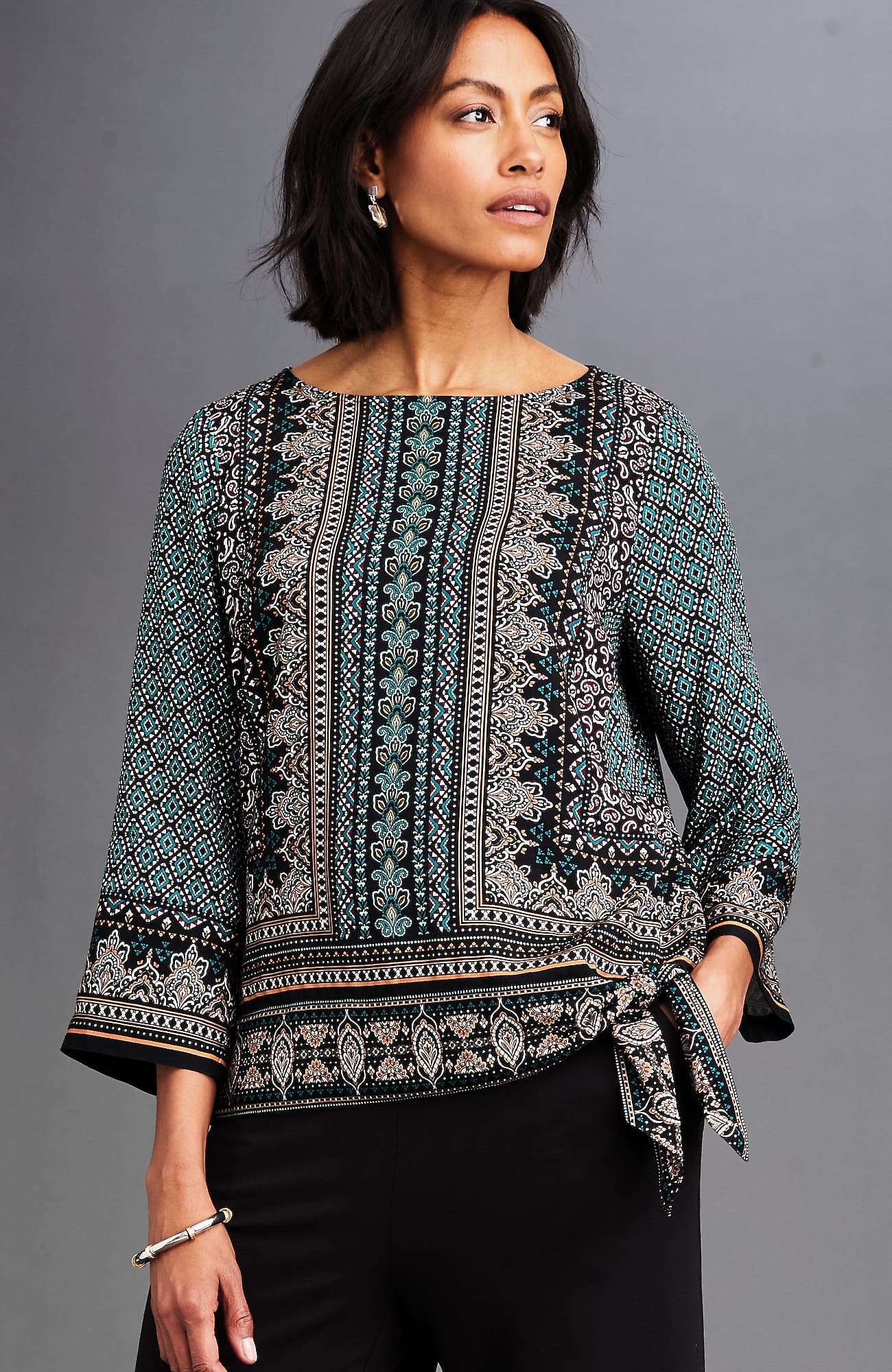 Jjill J.jill Wearever Foulard-print Tied-hem Blouse