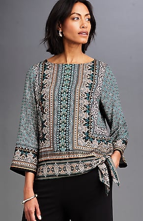 Image for Wearever Foulard-Print Tied-Hem Blouse