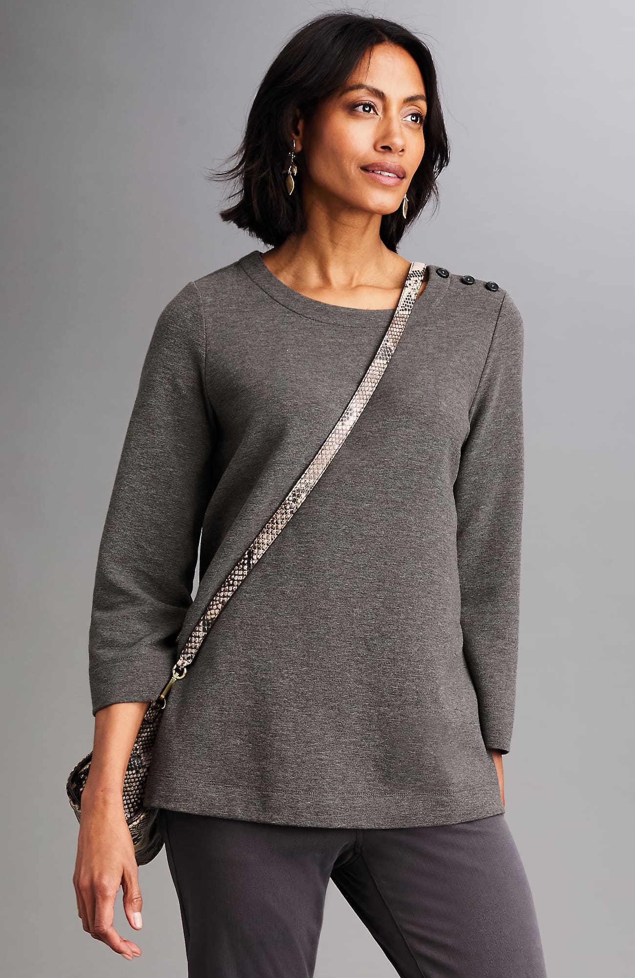 Jjill J.jill Wearever Buttoned-shoulder Ottoman Top In Gray