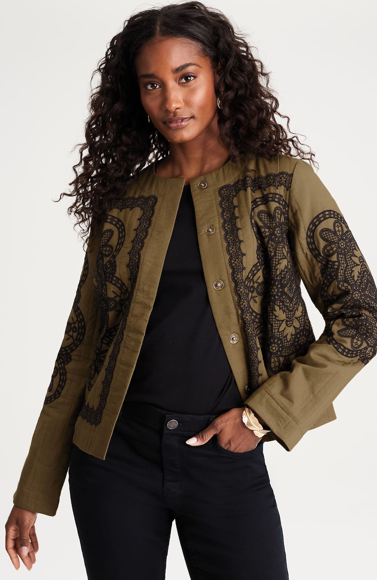 Jjill J.jill Pure Jill Embroidered Snap-front Jacket