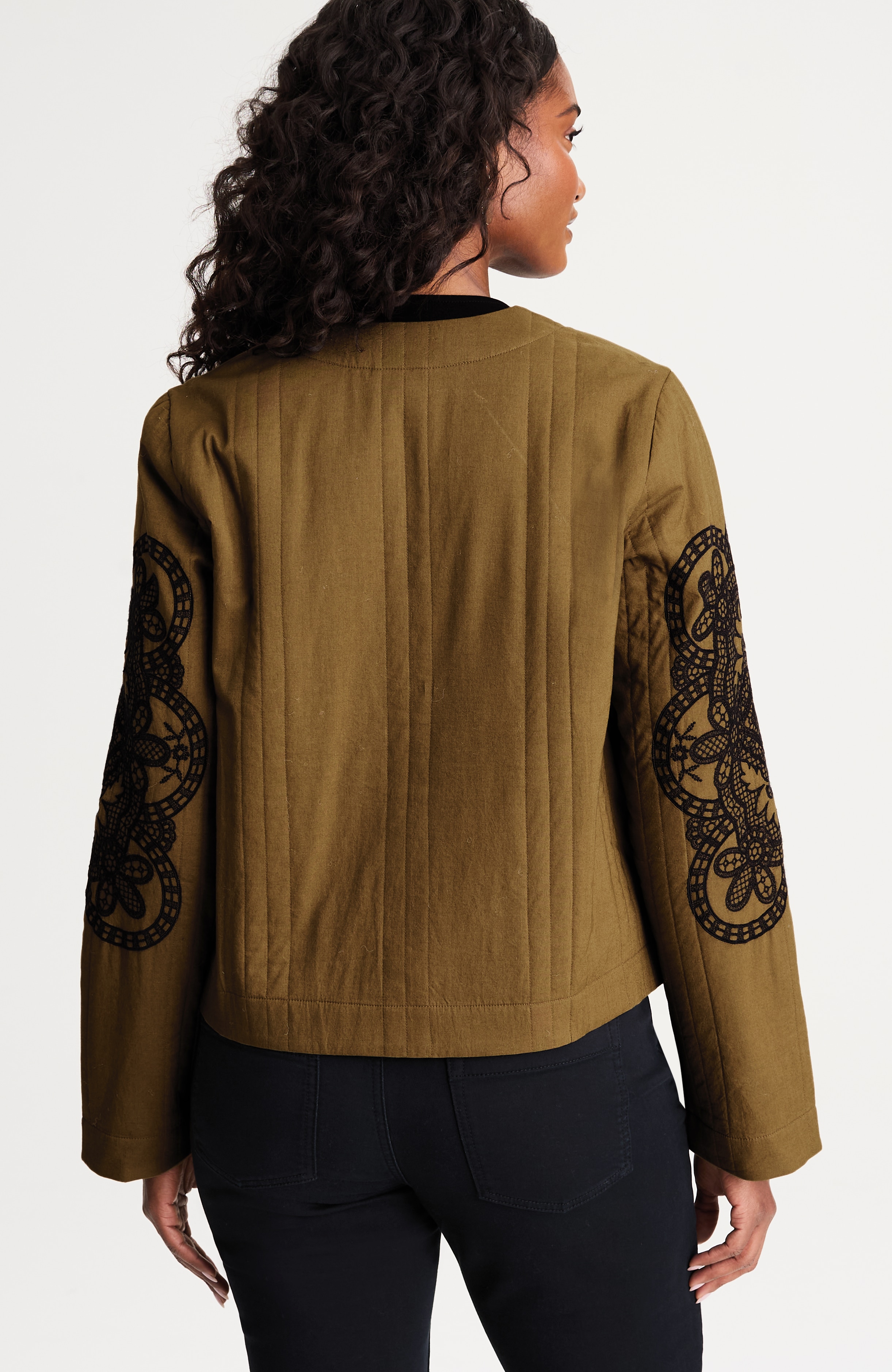 pure jill embroidered snap-front jacket