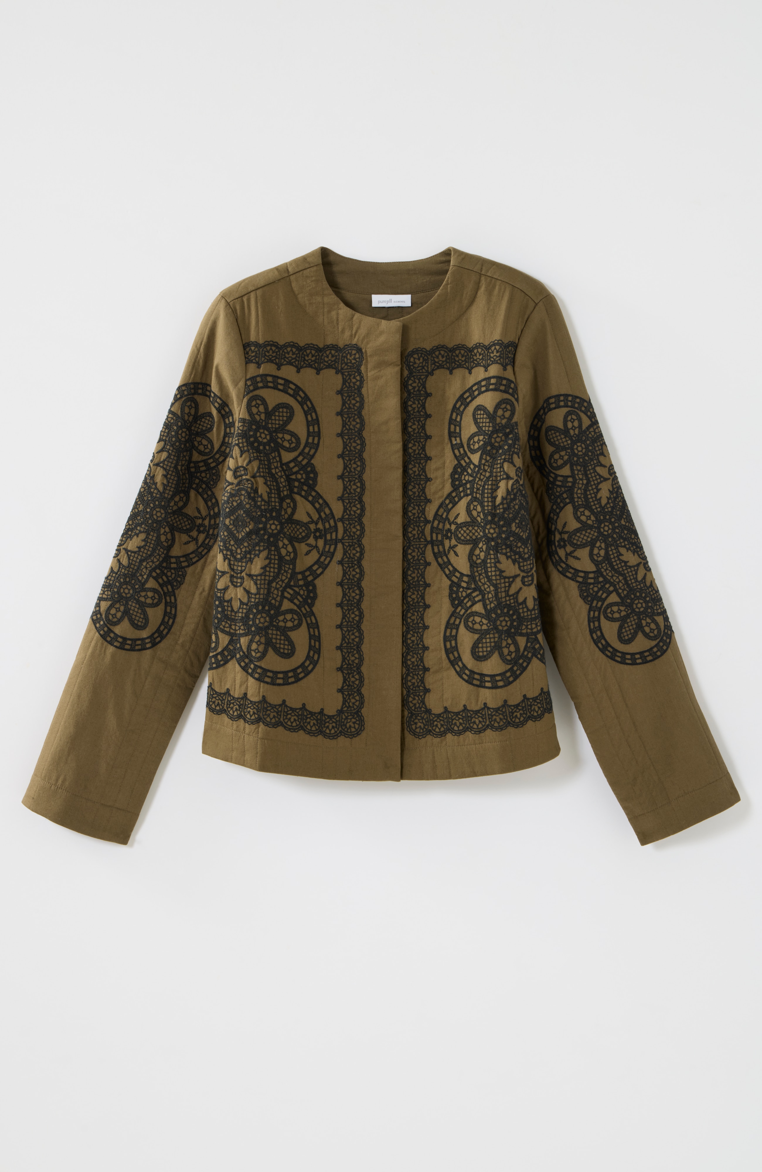 pure jill embroidered snap-front jacket