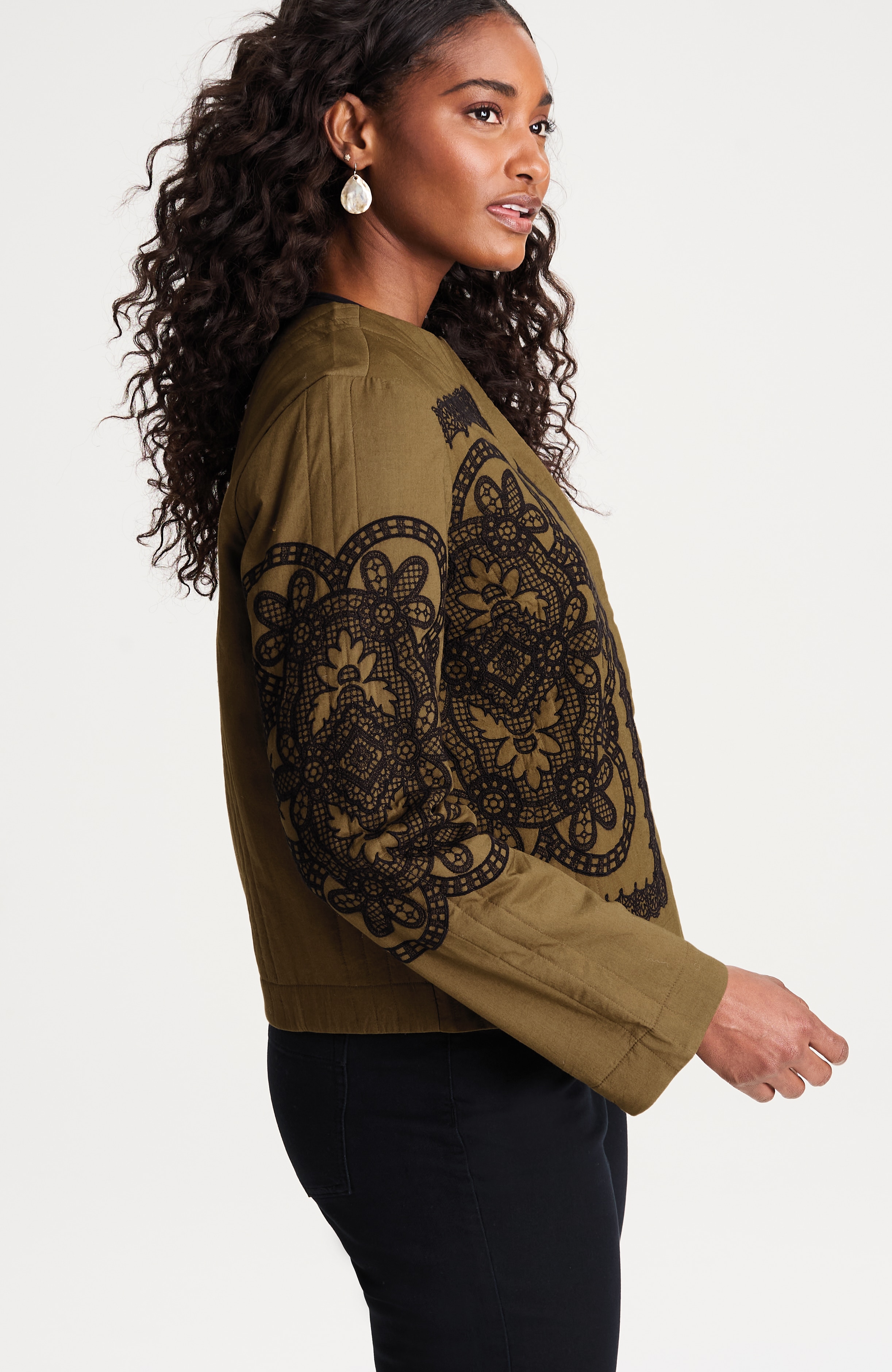 pure jill embroidered snap-front jacket
