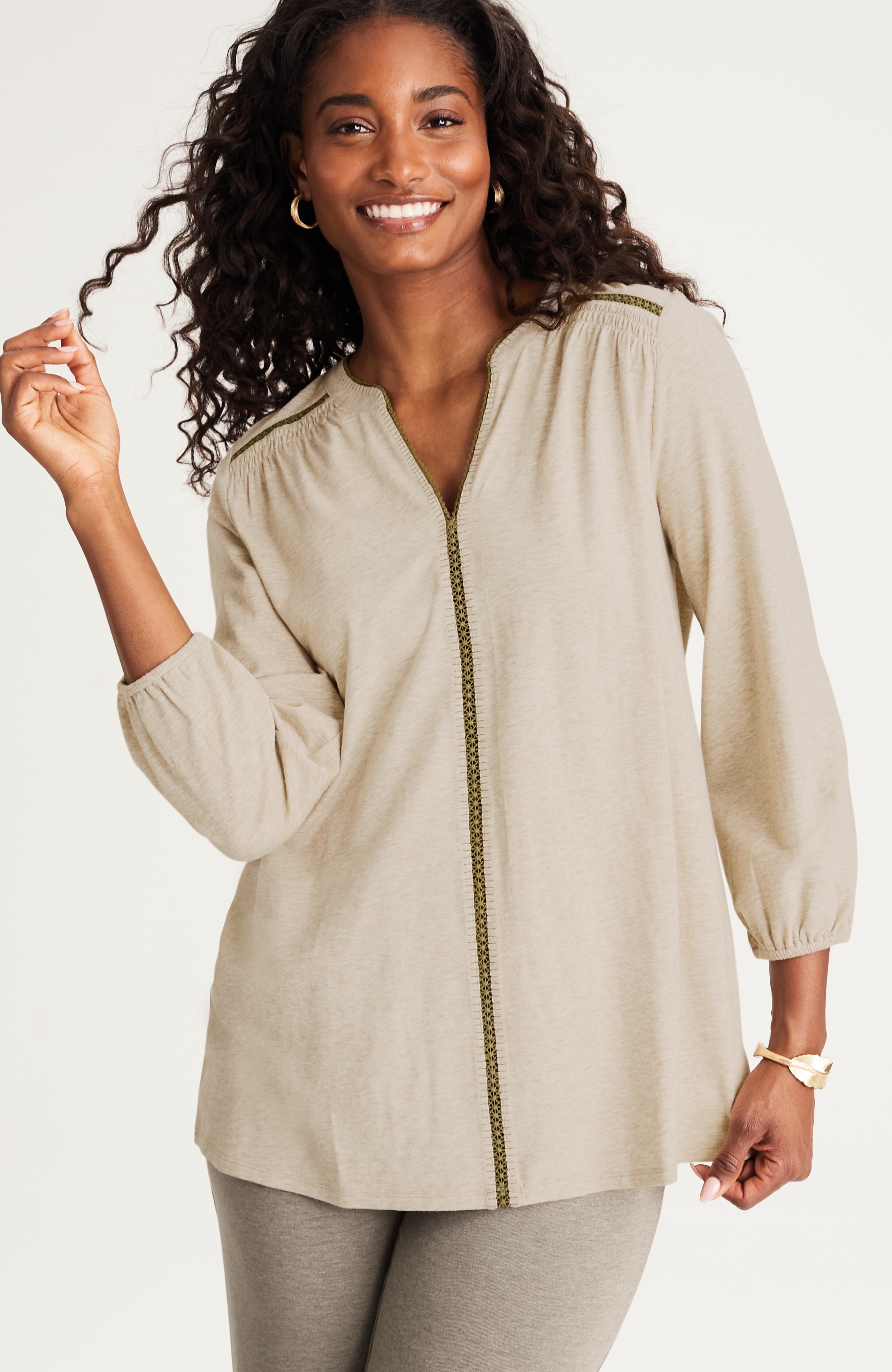 pure jill contrasting-trim top