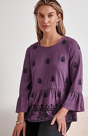 Image for Pure Jill Embroidered-Knit Flounced Top