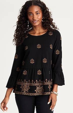 Image for Pure Jill Embroidered-Knit Flounced Top