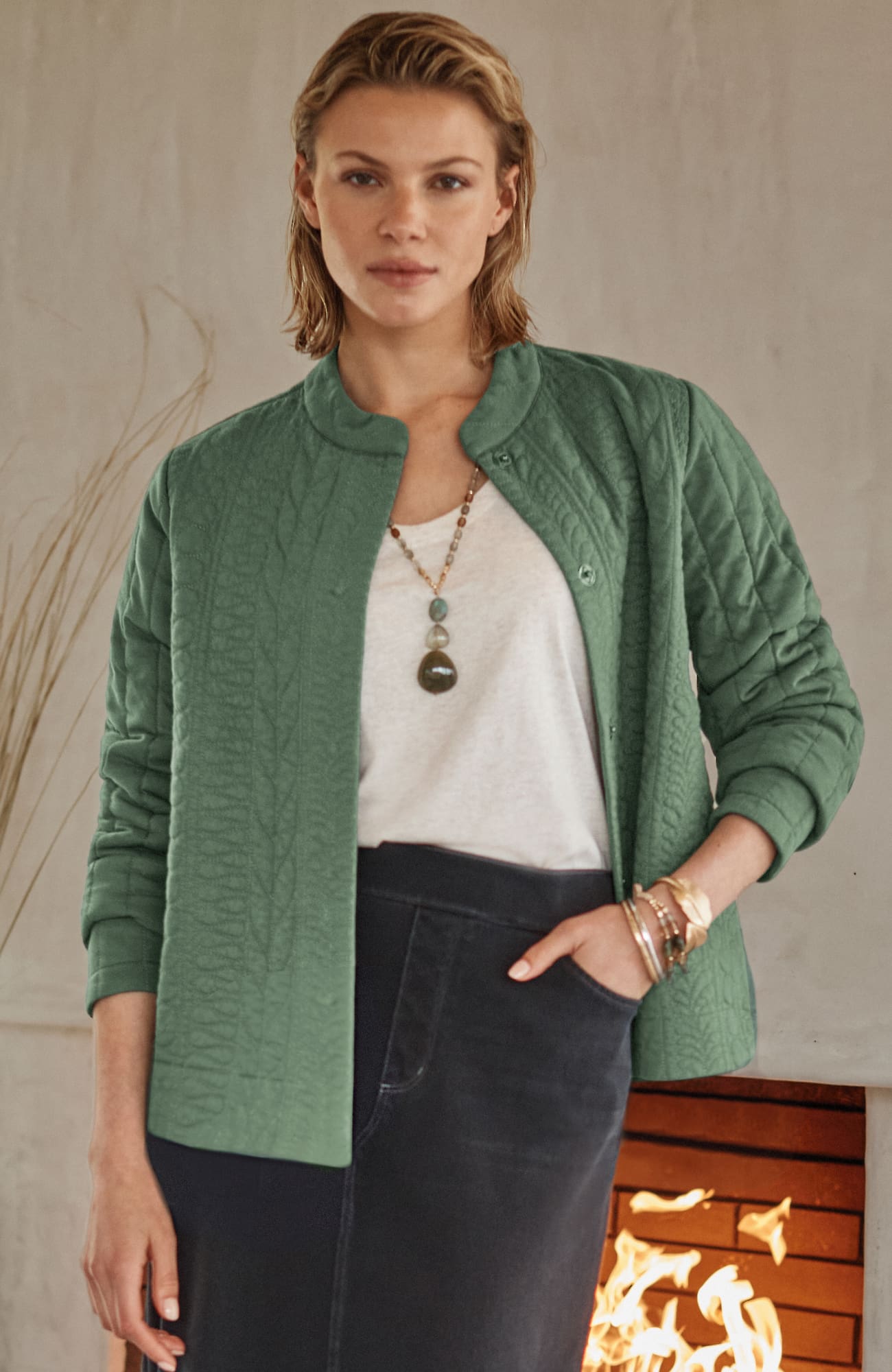 Jjill J.jill Pure Jill Quilted-knit Snap-front Jacket In Multi