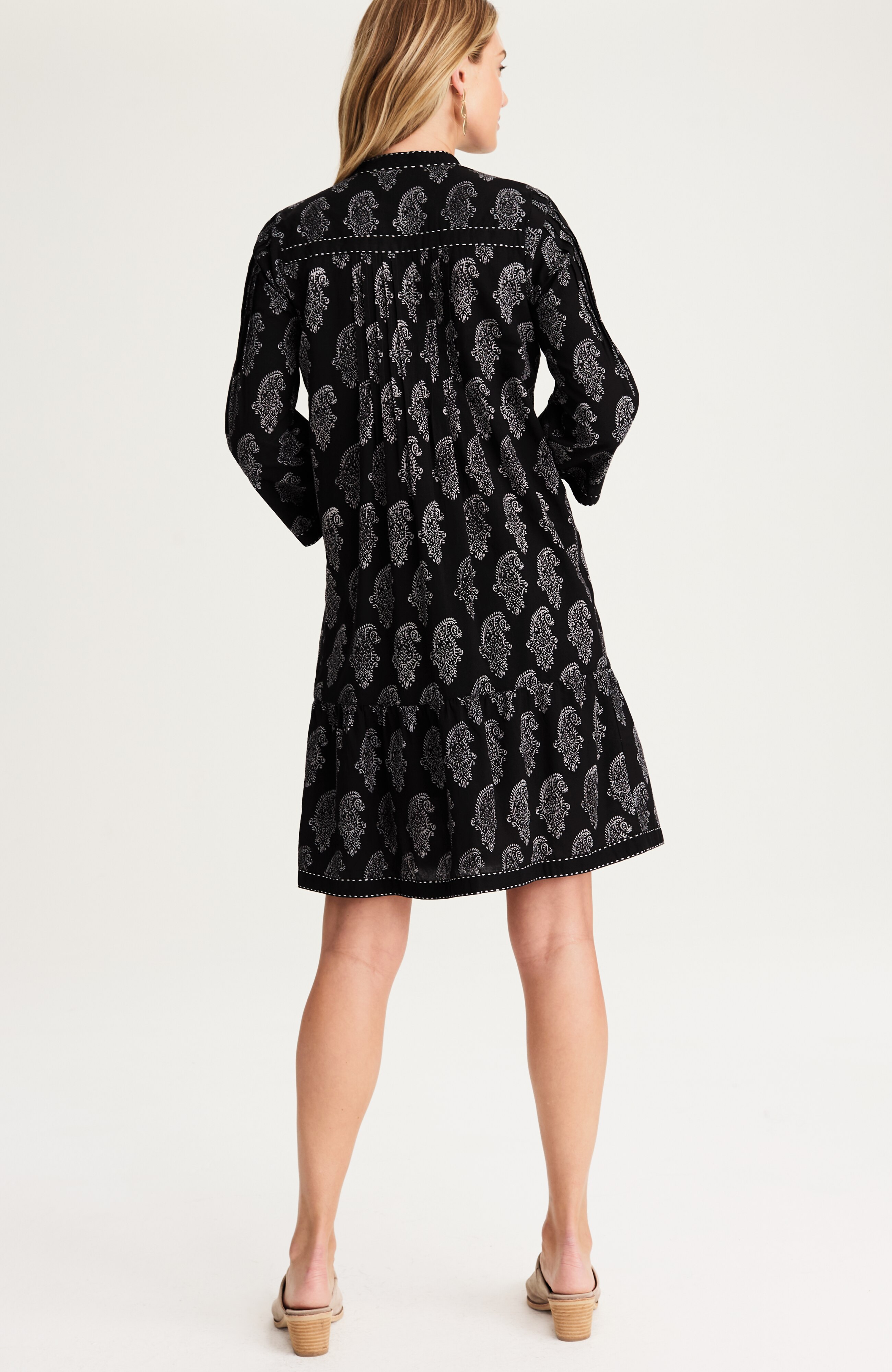 pure jill block-printed tiered dress
