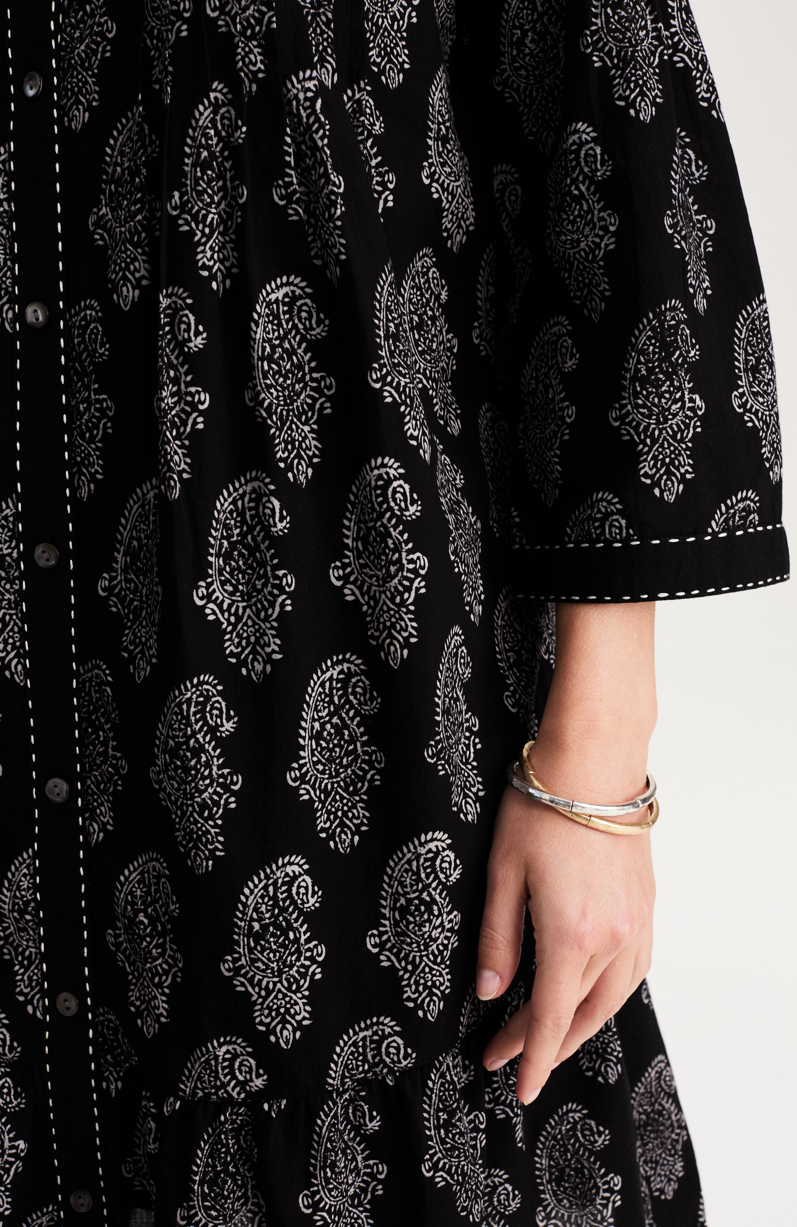 pure jill block-printed tiered dress