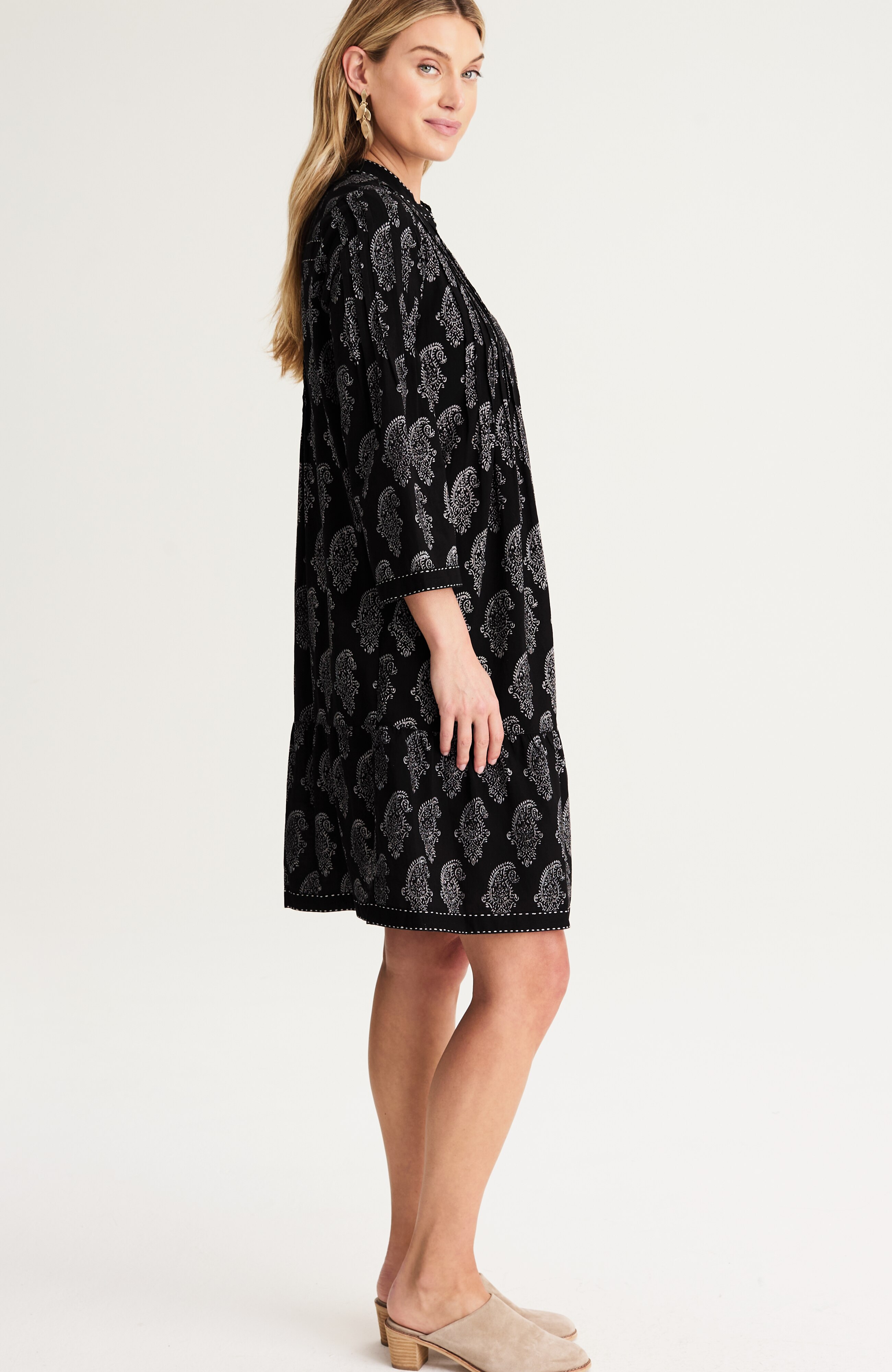 pure jill block-printed tiered dress