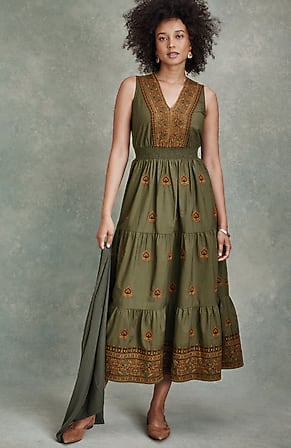 Image for Pure Jill Embroidered Smocked-Waist Tiered Dress