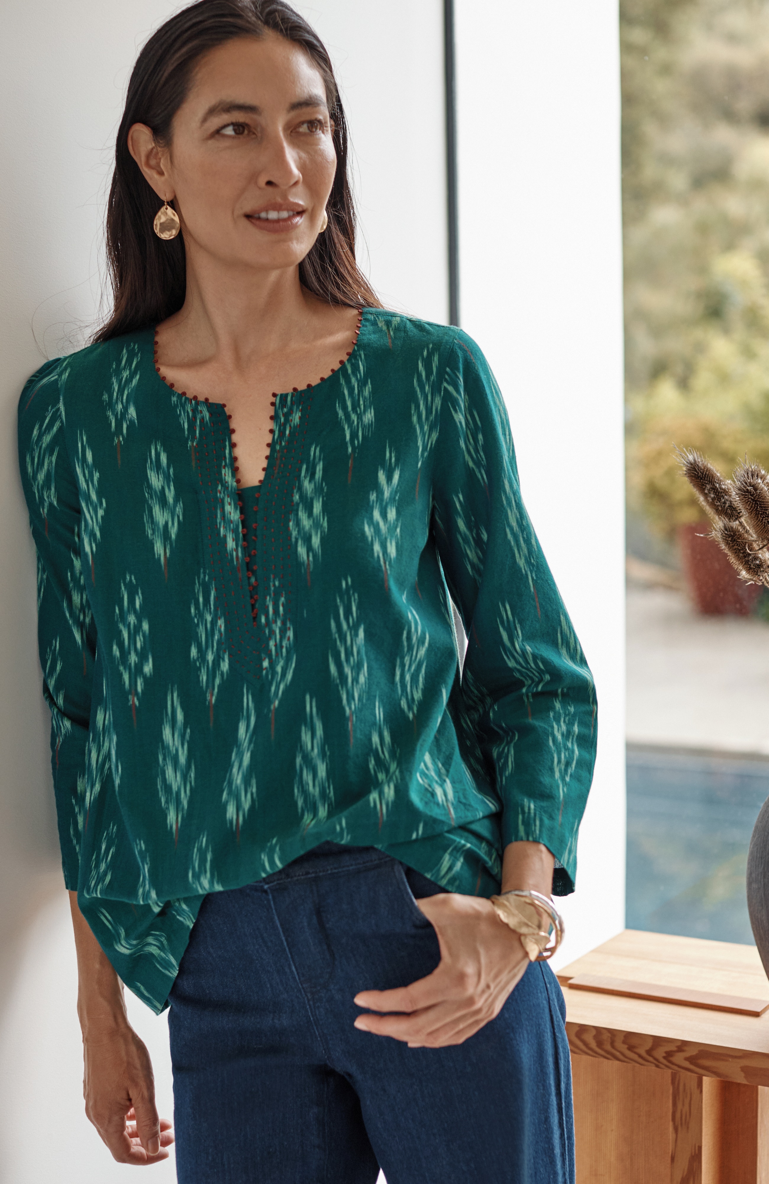 pure jill kantha-stitched ikat top