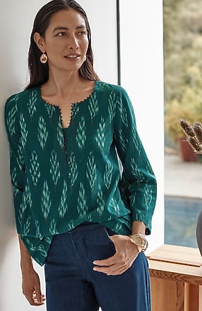 Image for Pure Jill Kantha-Stitched Ikat Top