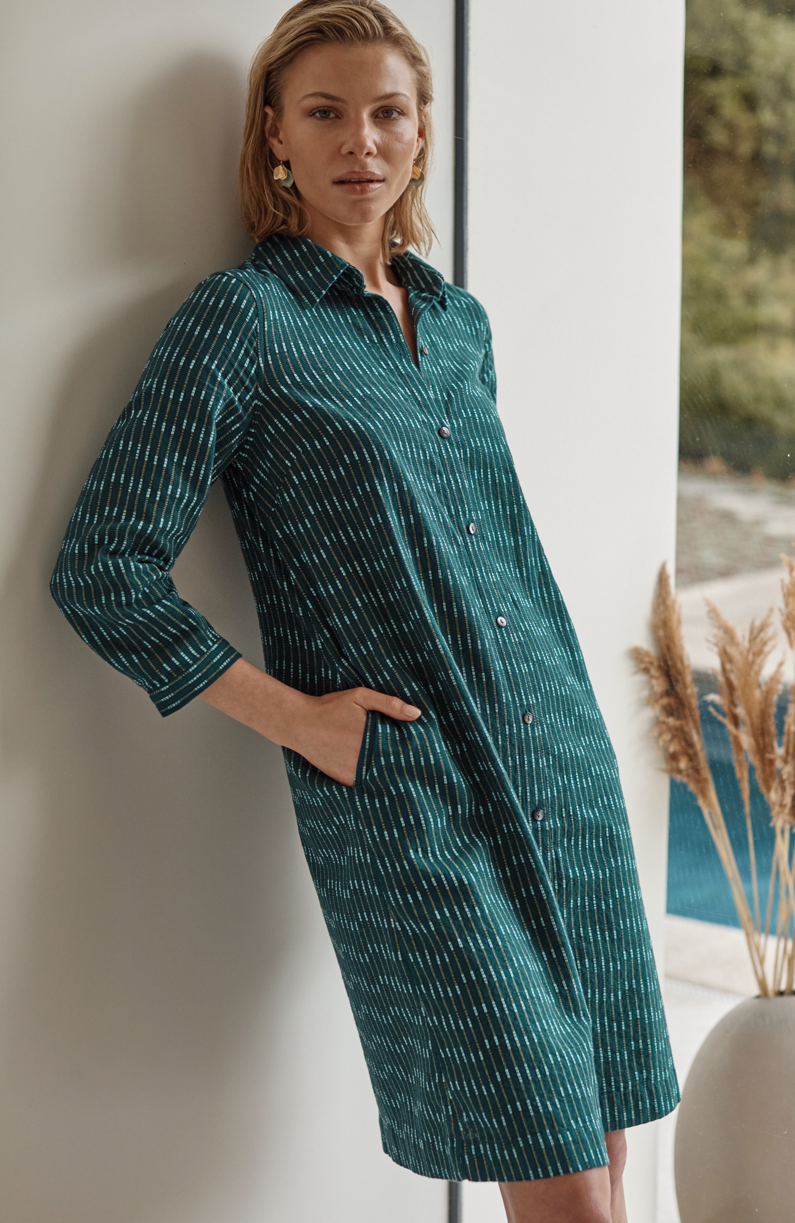 PURE JILL DOBBY-TEXTURED SHIRTDRESS | JJill