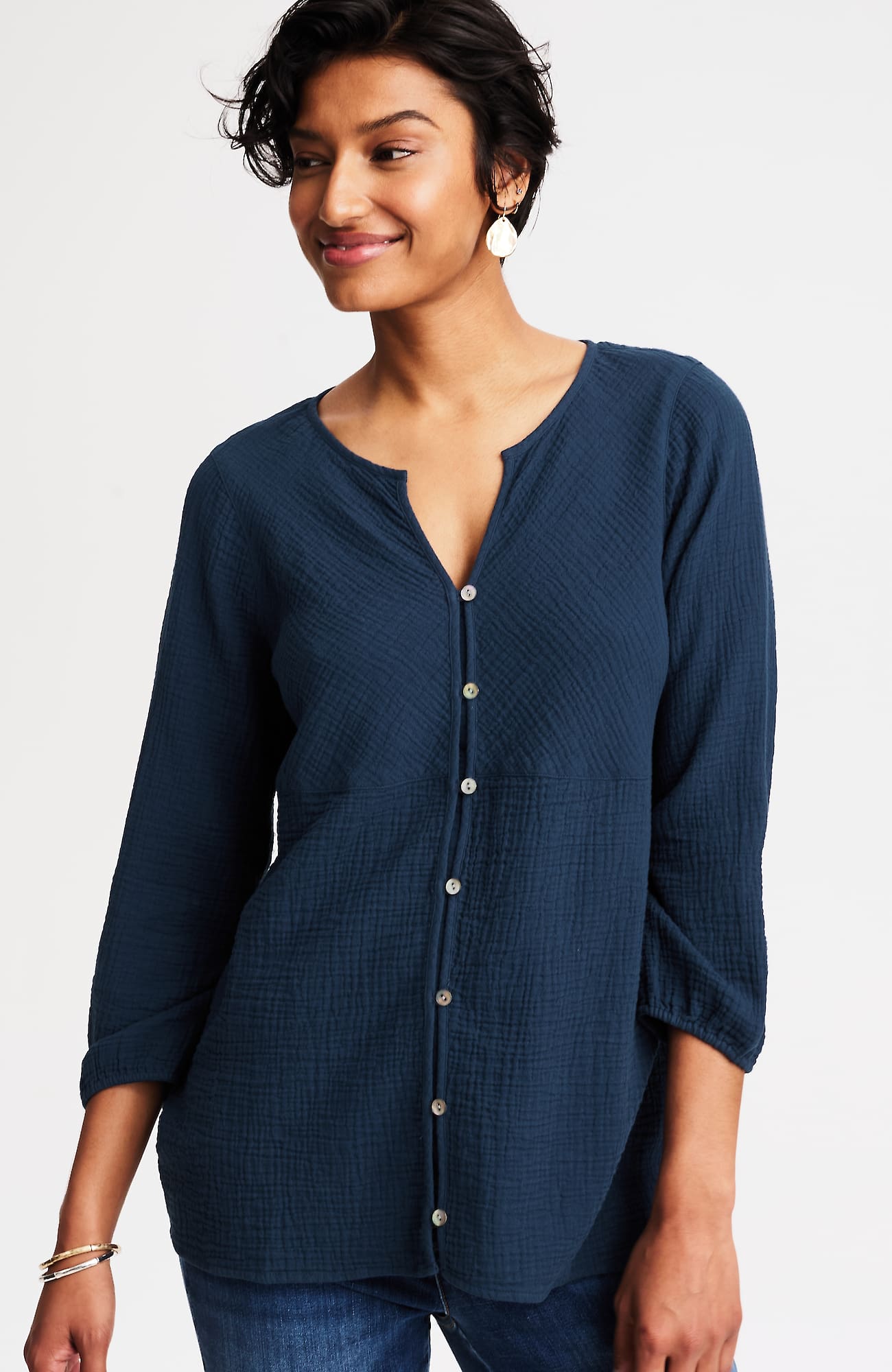 Jjill J.jill Cotton-gauze Bias-cut Top In Blue