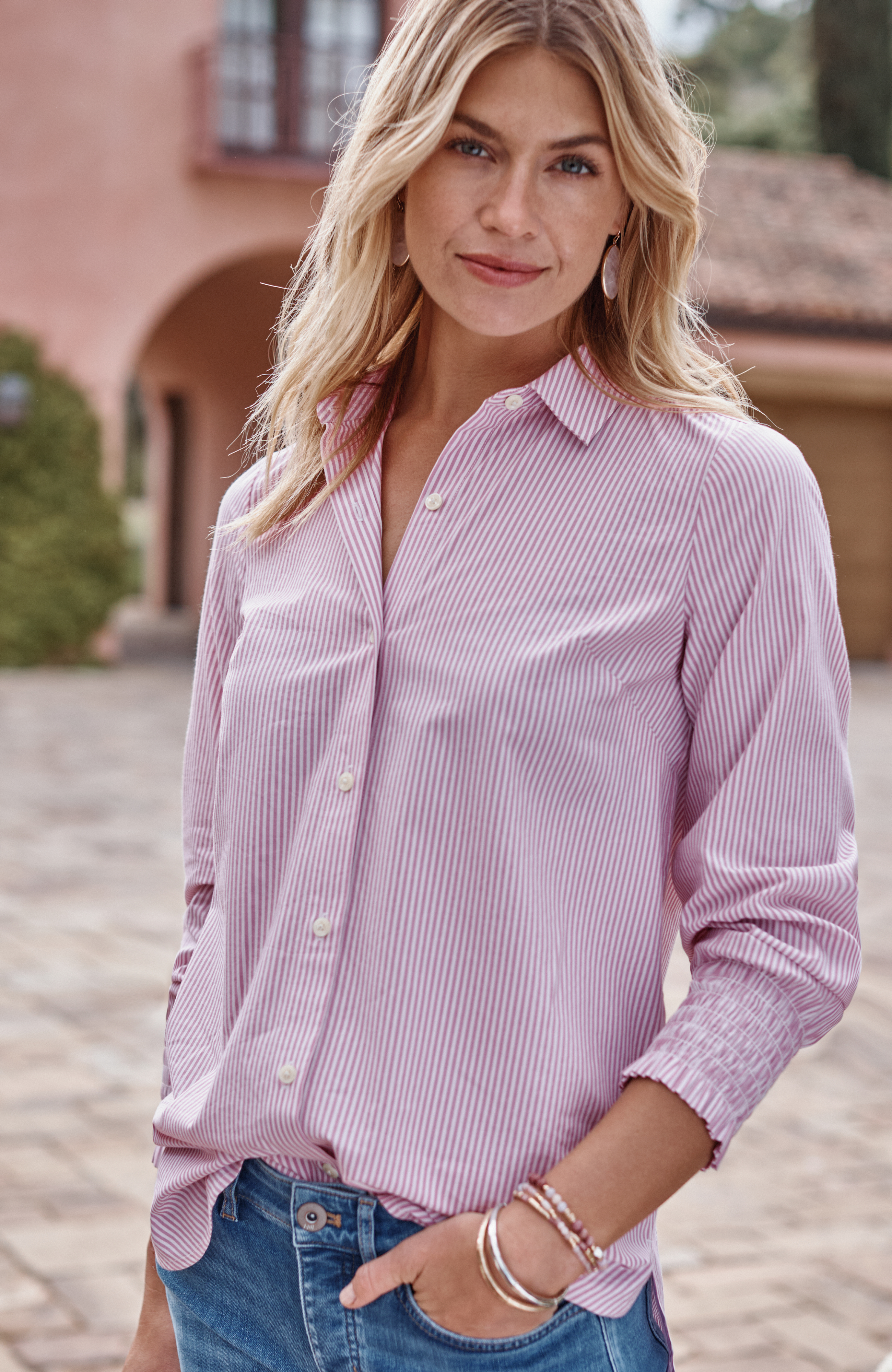 Smocked-Sleeves Poplin Tunic