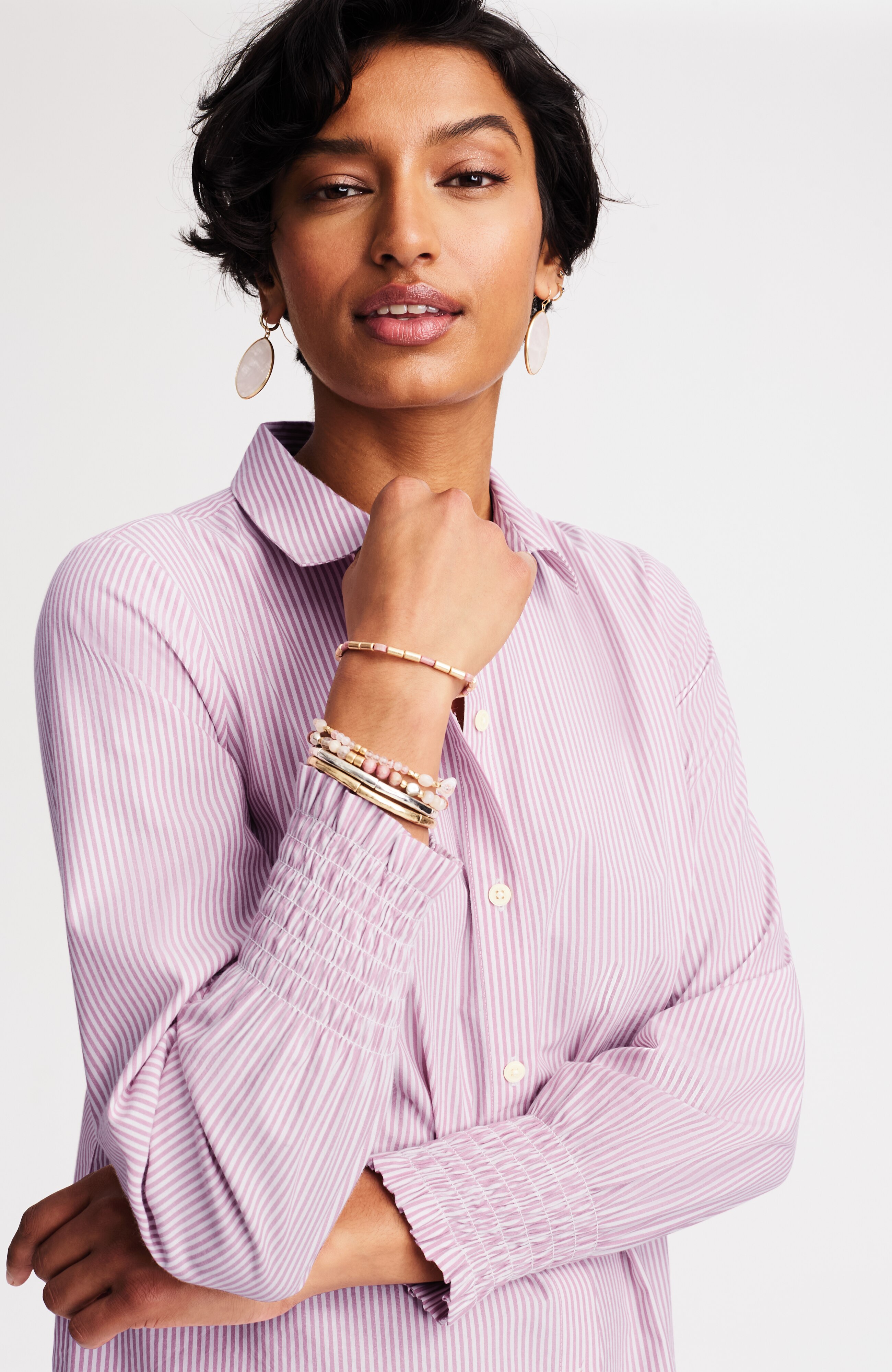 smocked-sleeves poplin tunic