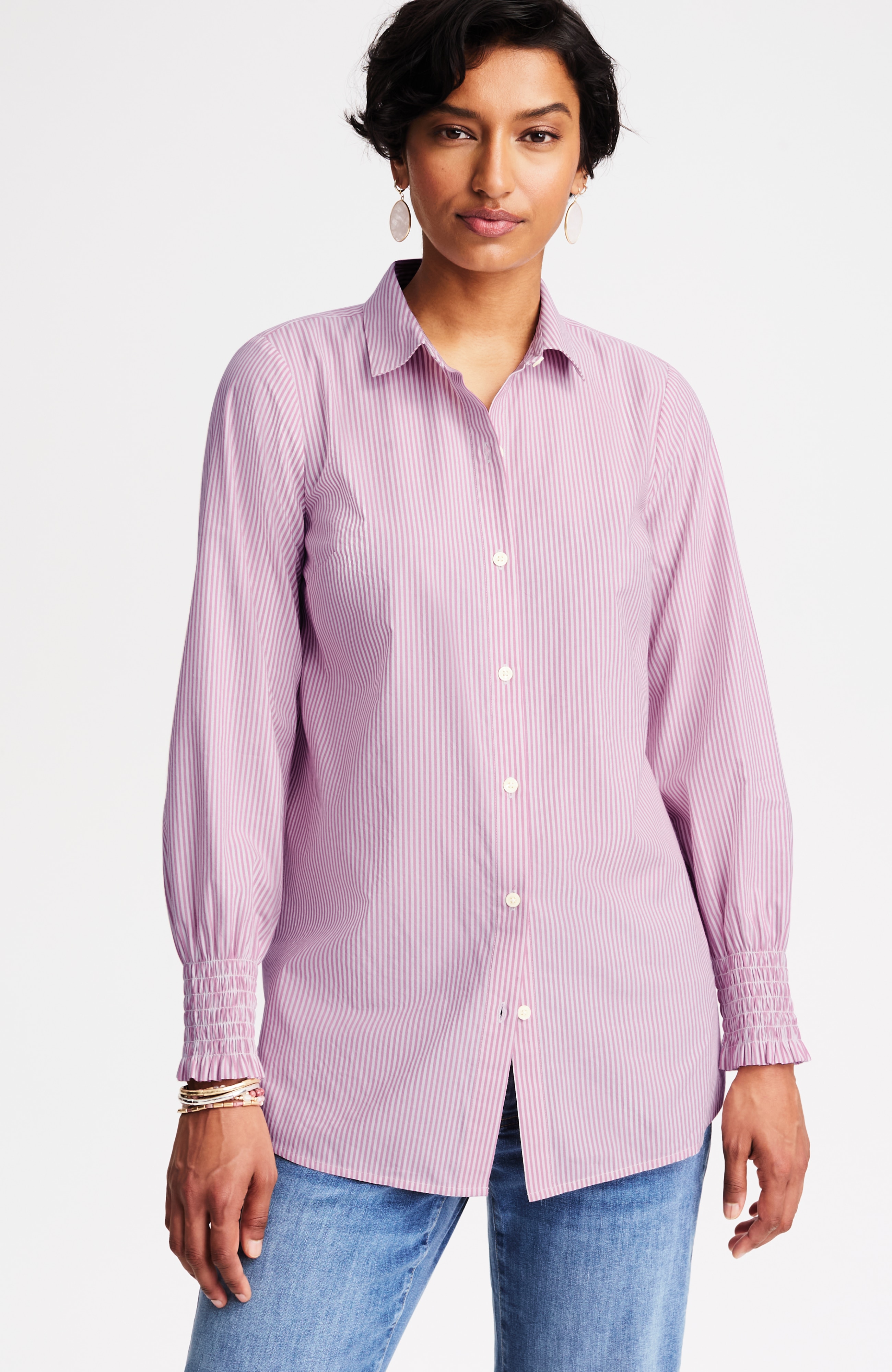 smocked-sleeves poplin tunic