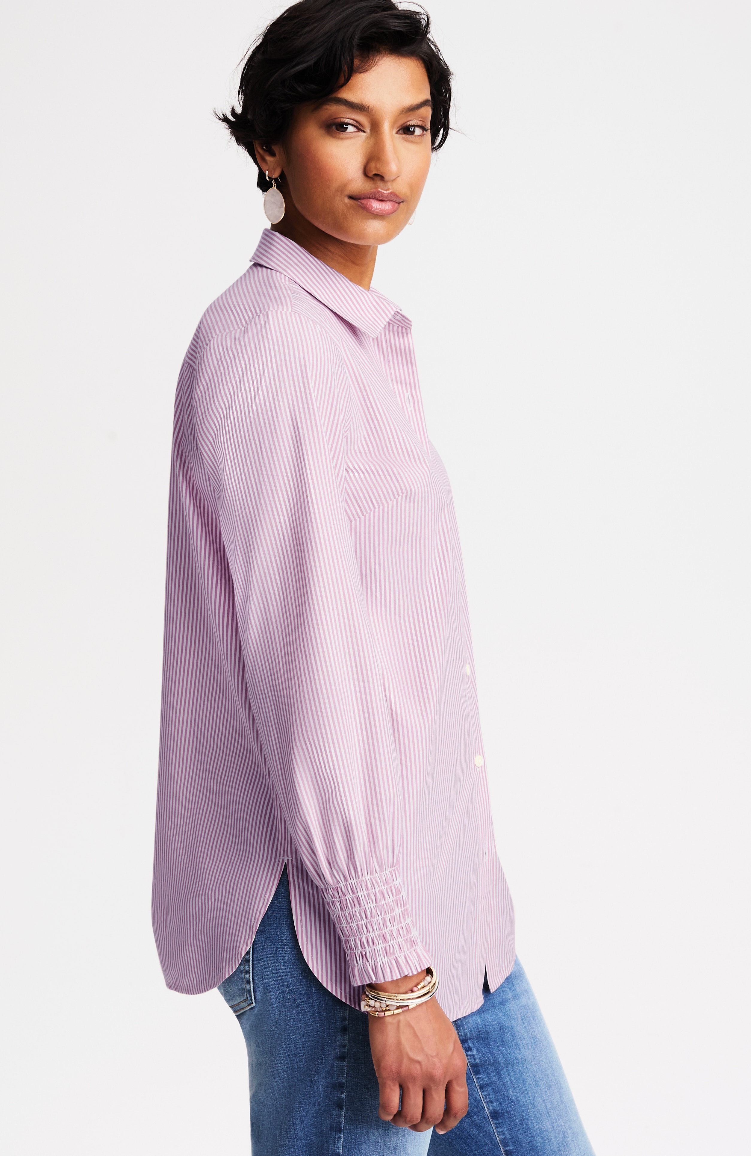 smocked-sleeves poplin tunic