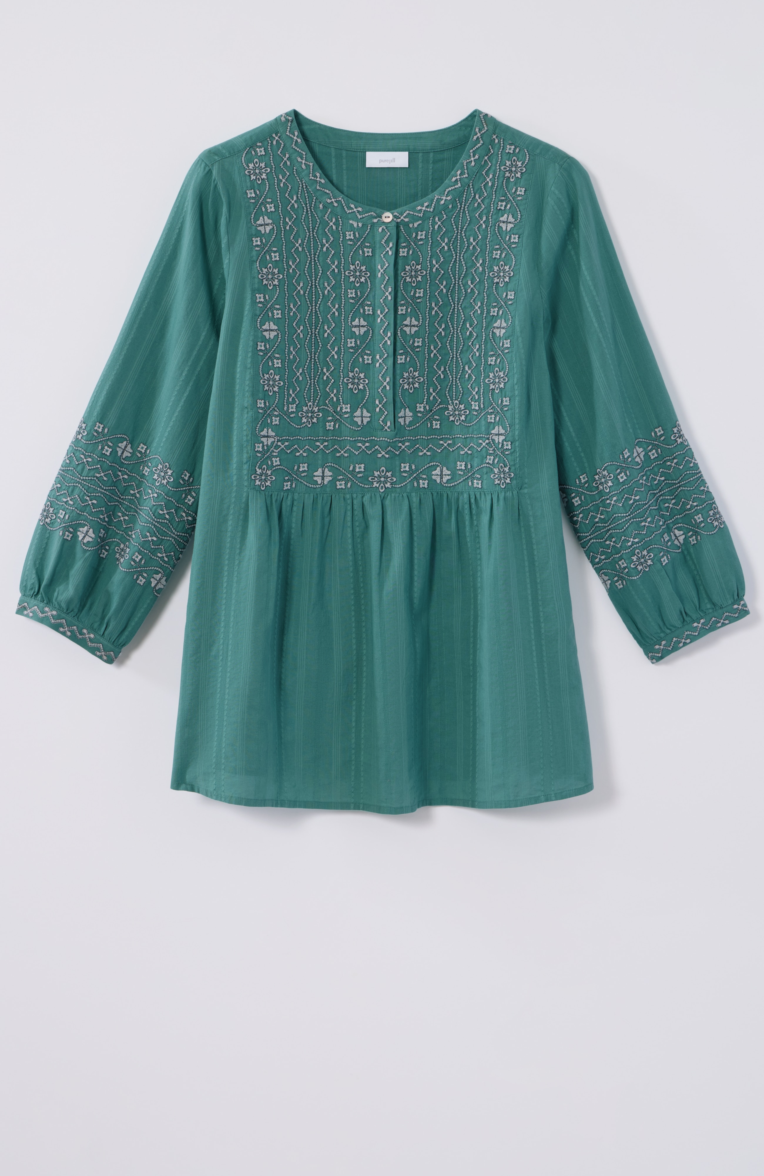 pure jill embroidered cotton dobby top
