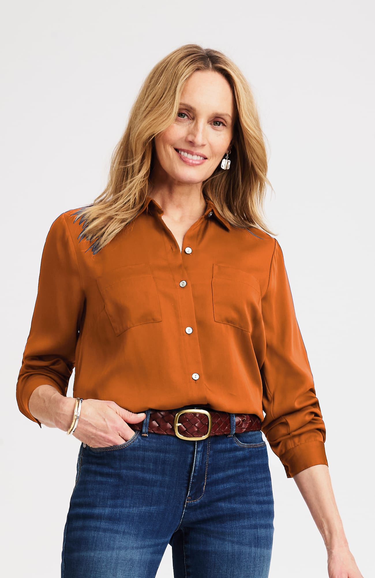 Jjill J.jill Soft-luxe Button-front Shirt In Orange