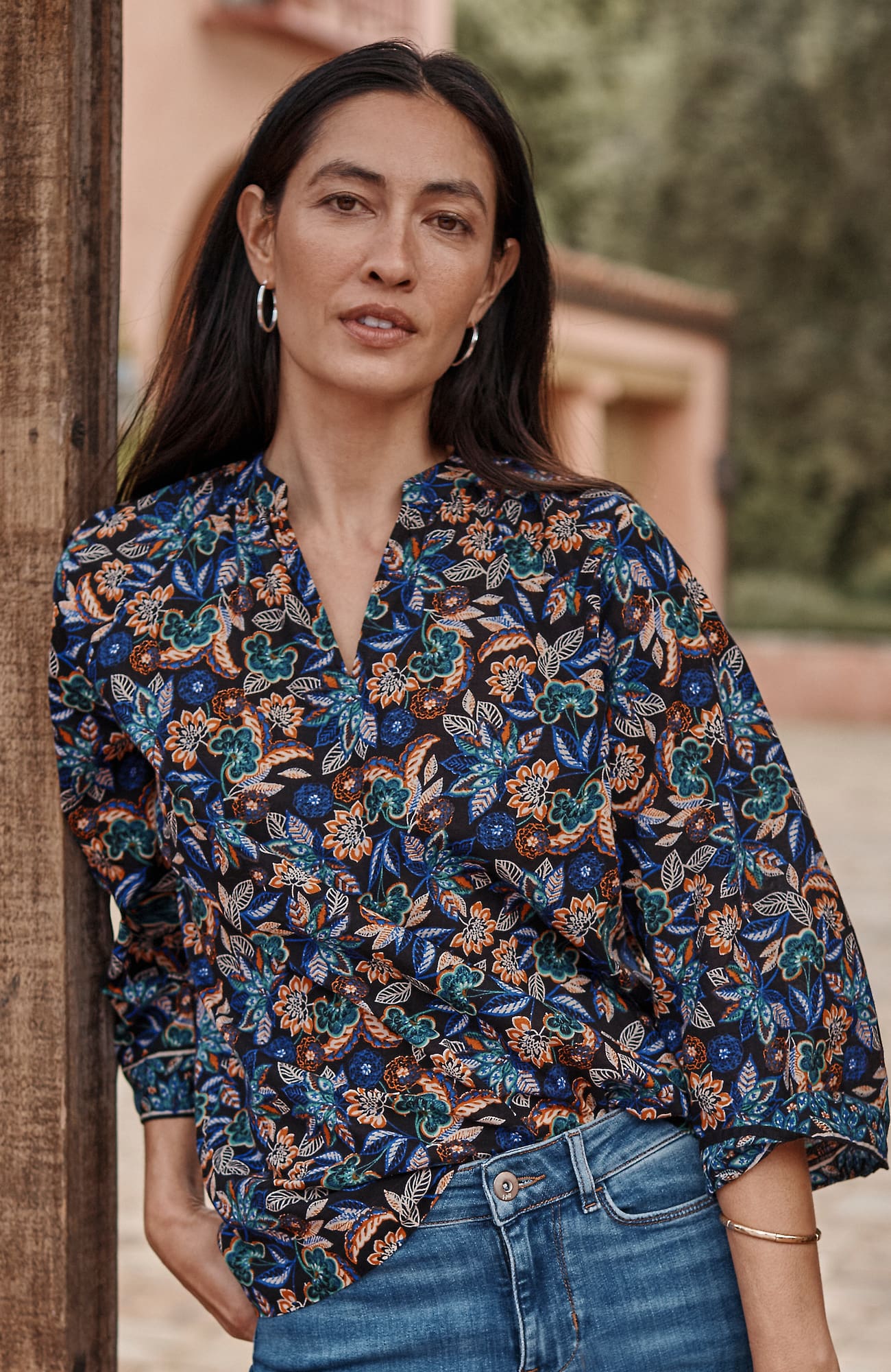 Jjill J.jill Border-printed A-line Top In Blue