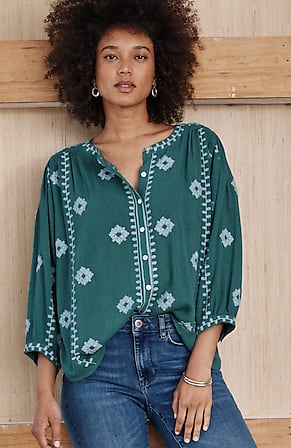 Image for Contrast-Embroidered Top