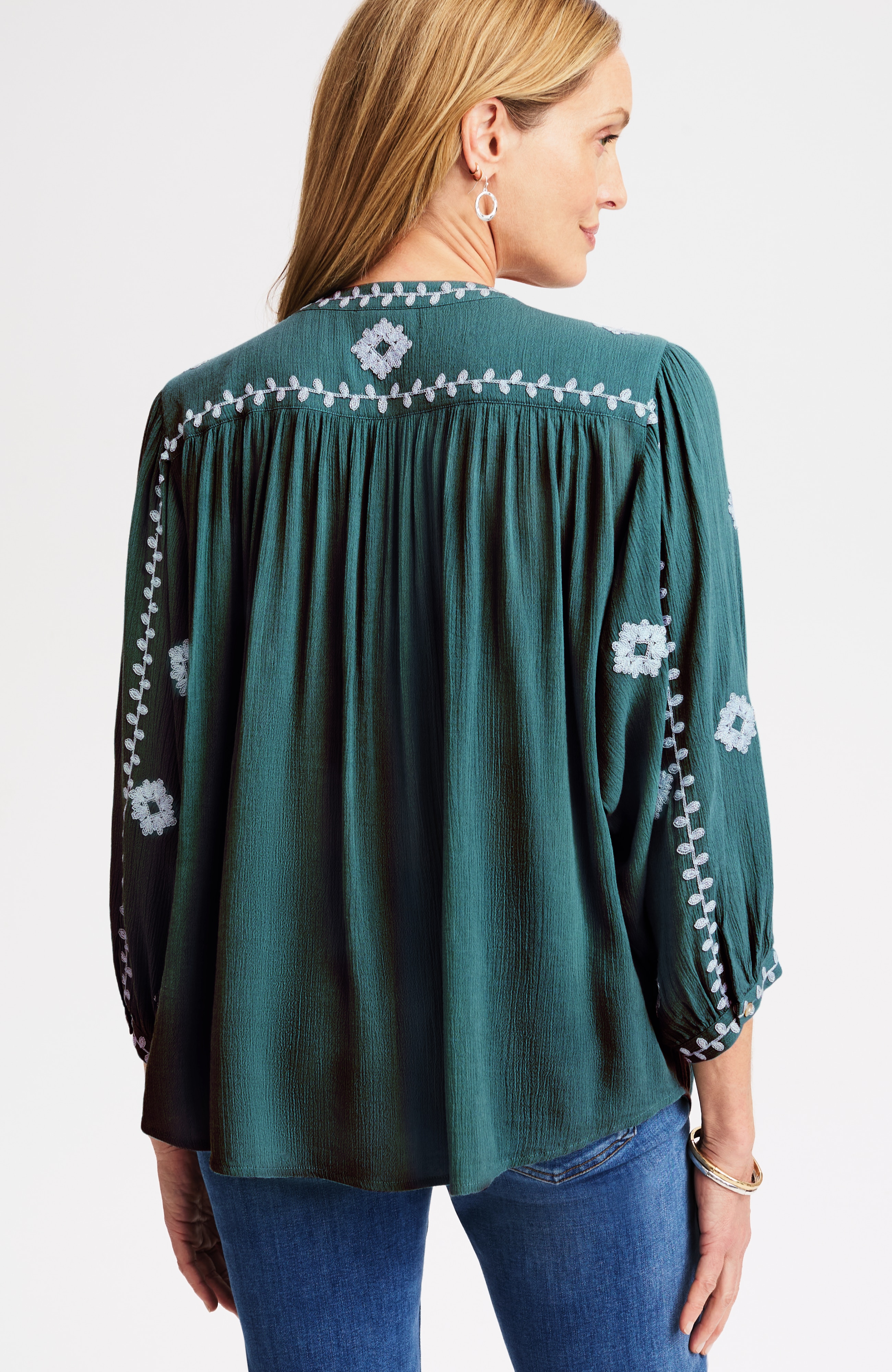 contrast-embroidered top