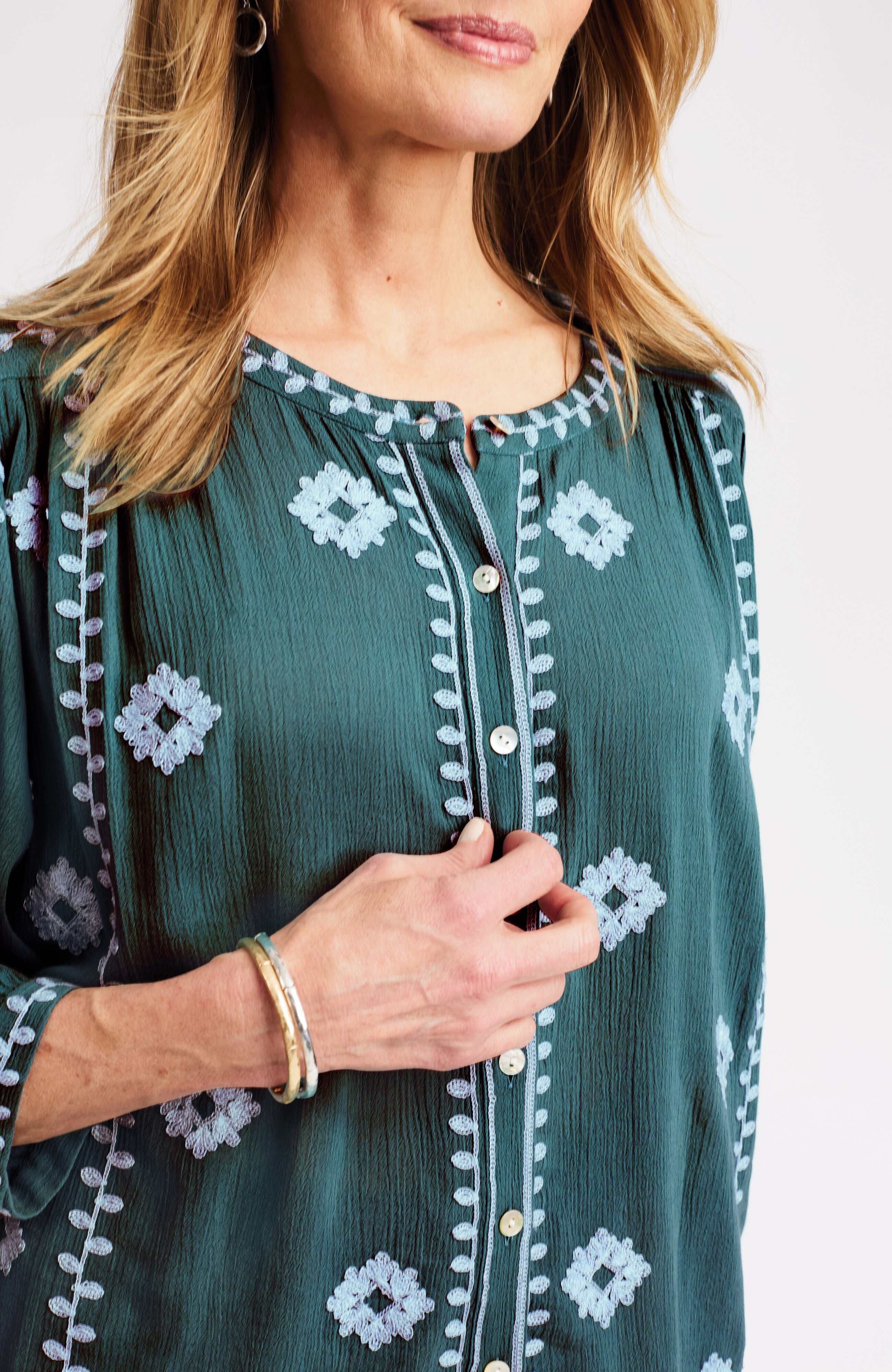 contrast-embroidered top