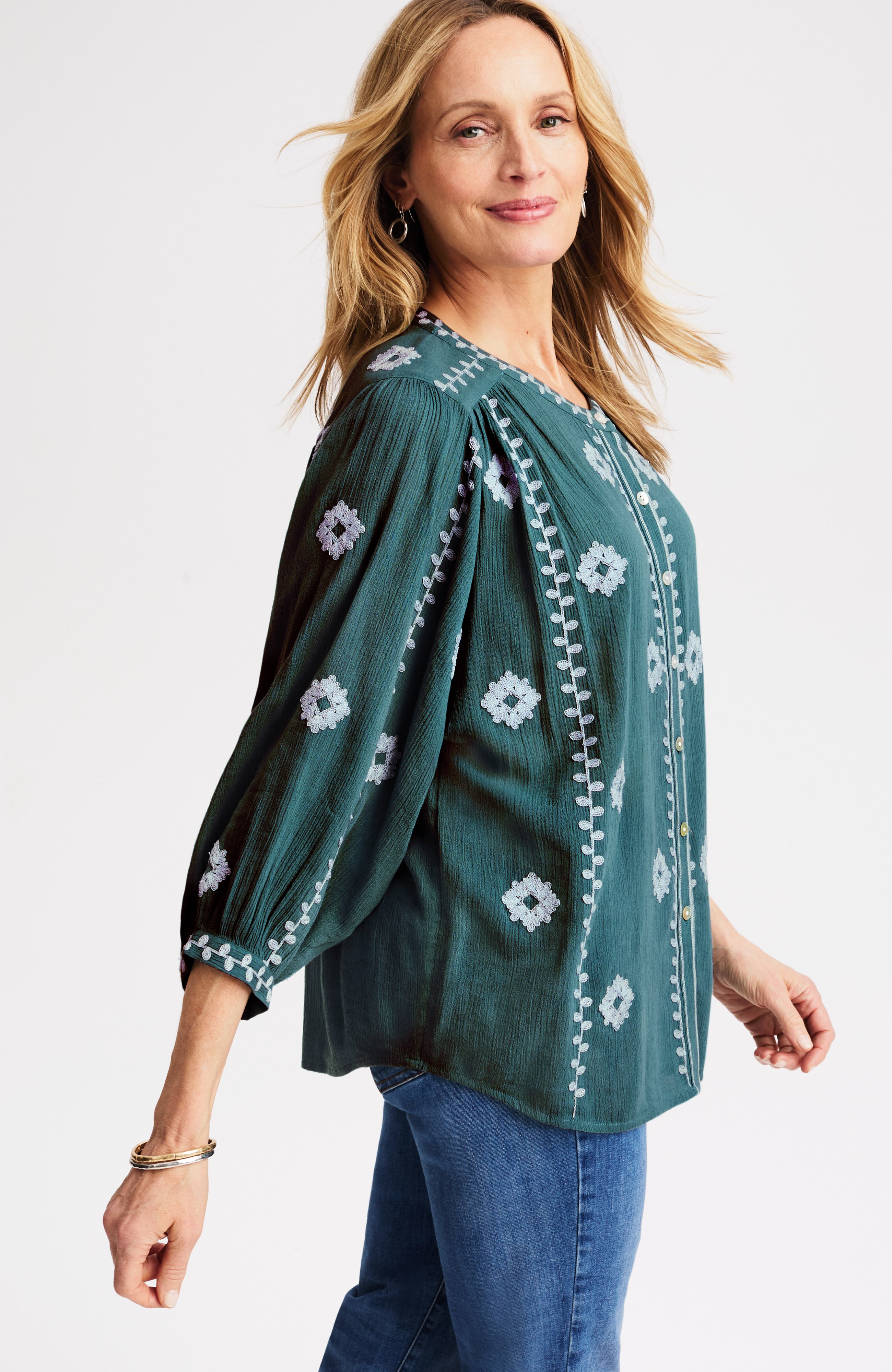 contrast-embroidered top