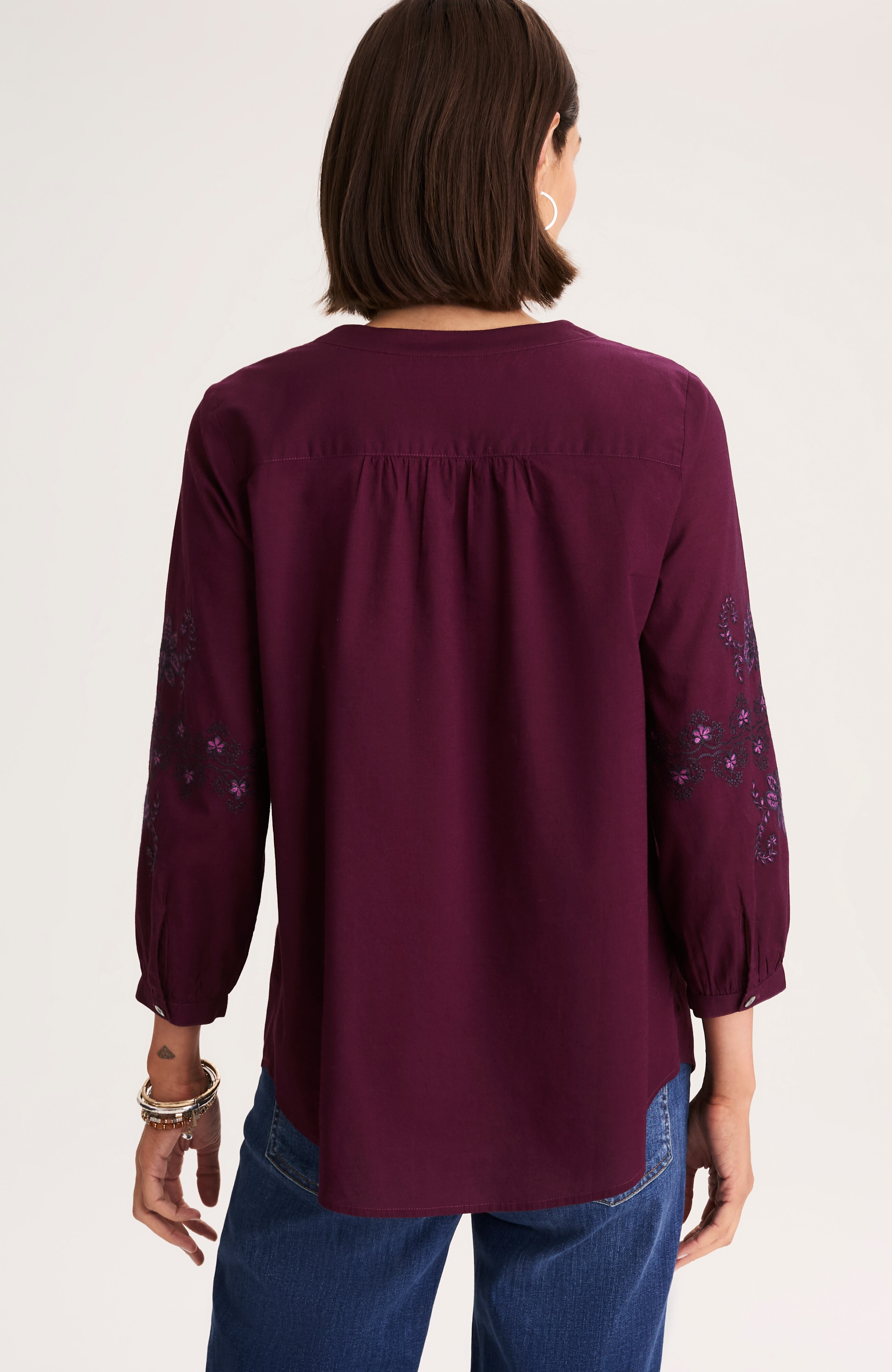tonal floral-embroidered top