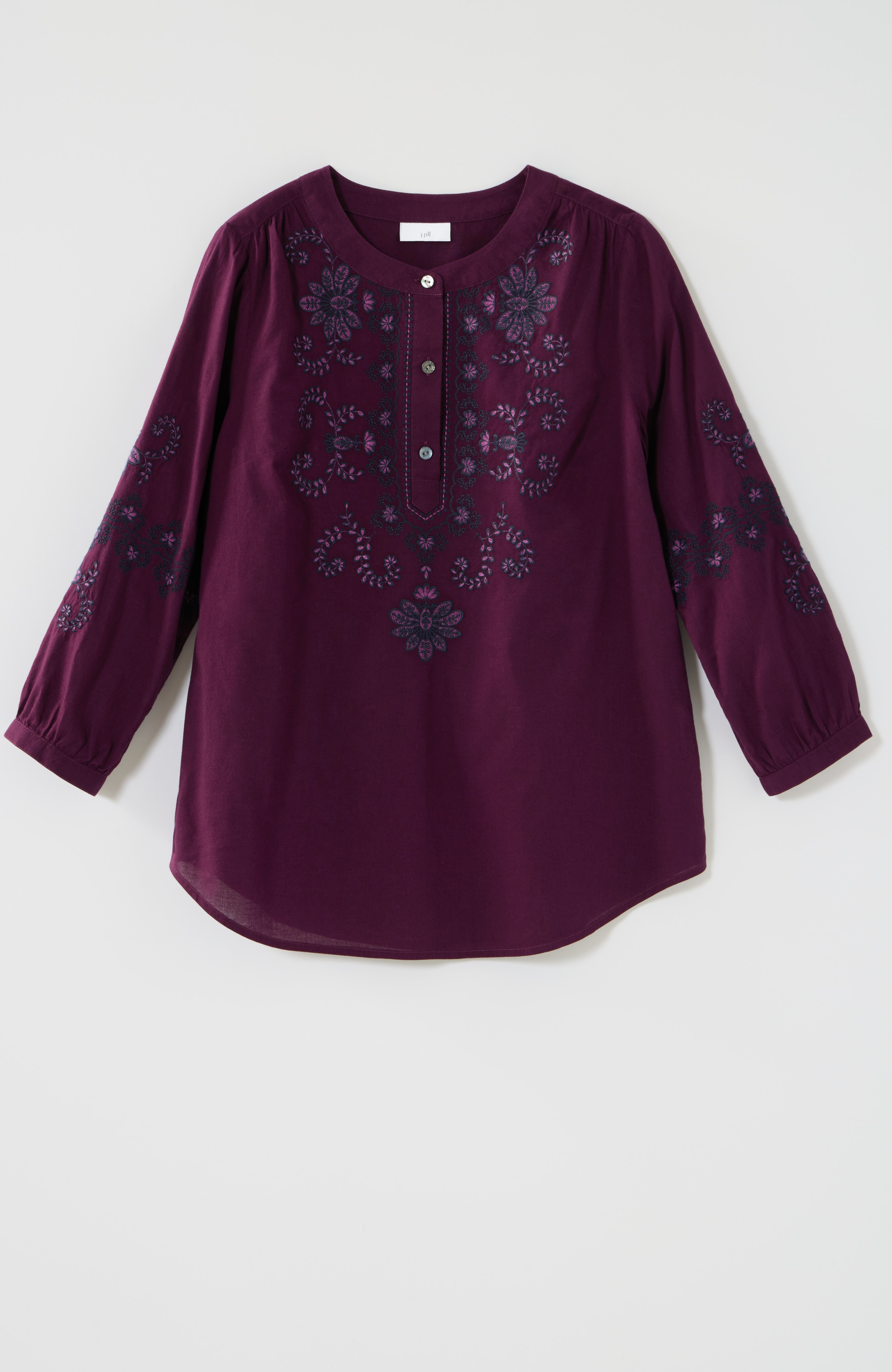 tonal floral-embroidered top