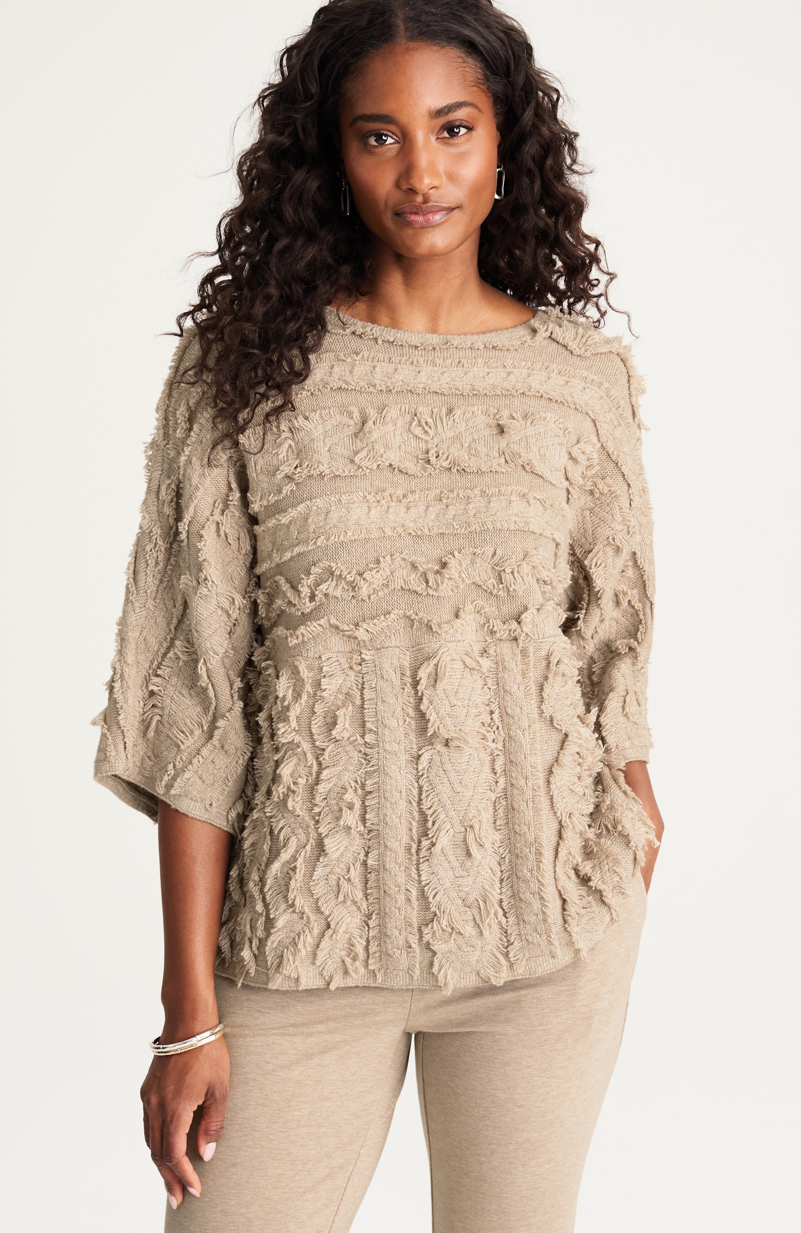 pure jill fringed jacquard sweater