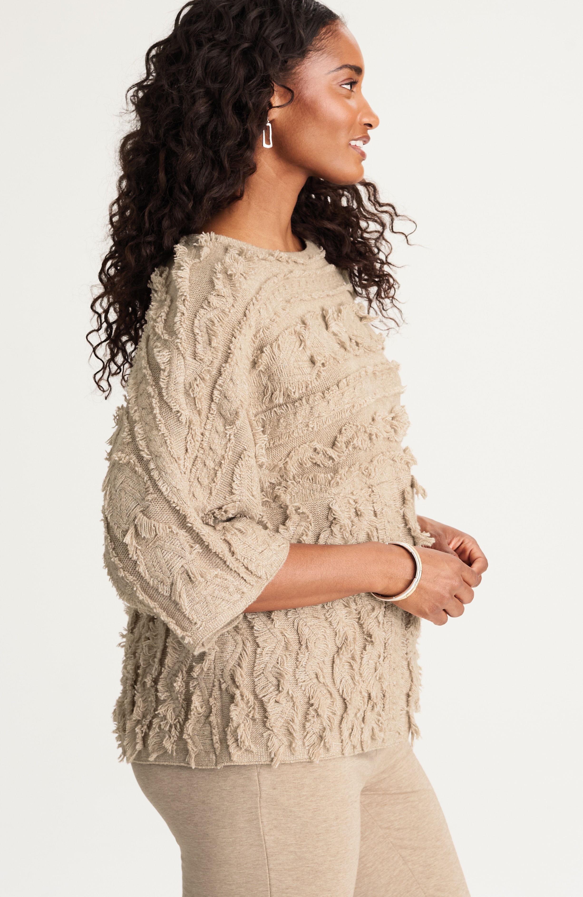 pure jill fringed jacquard sweater