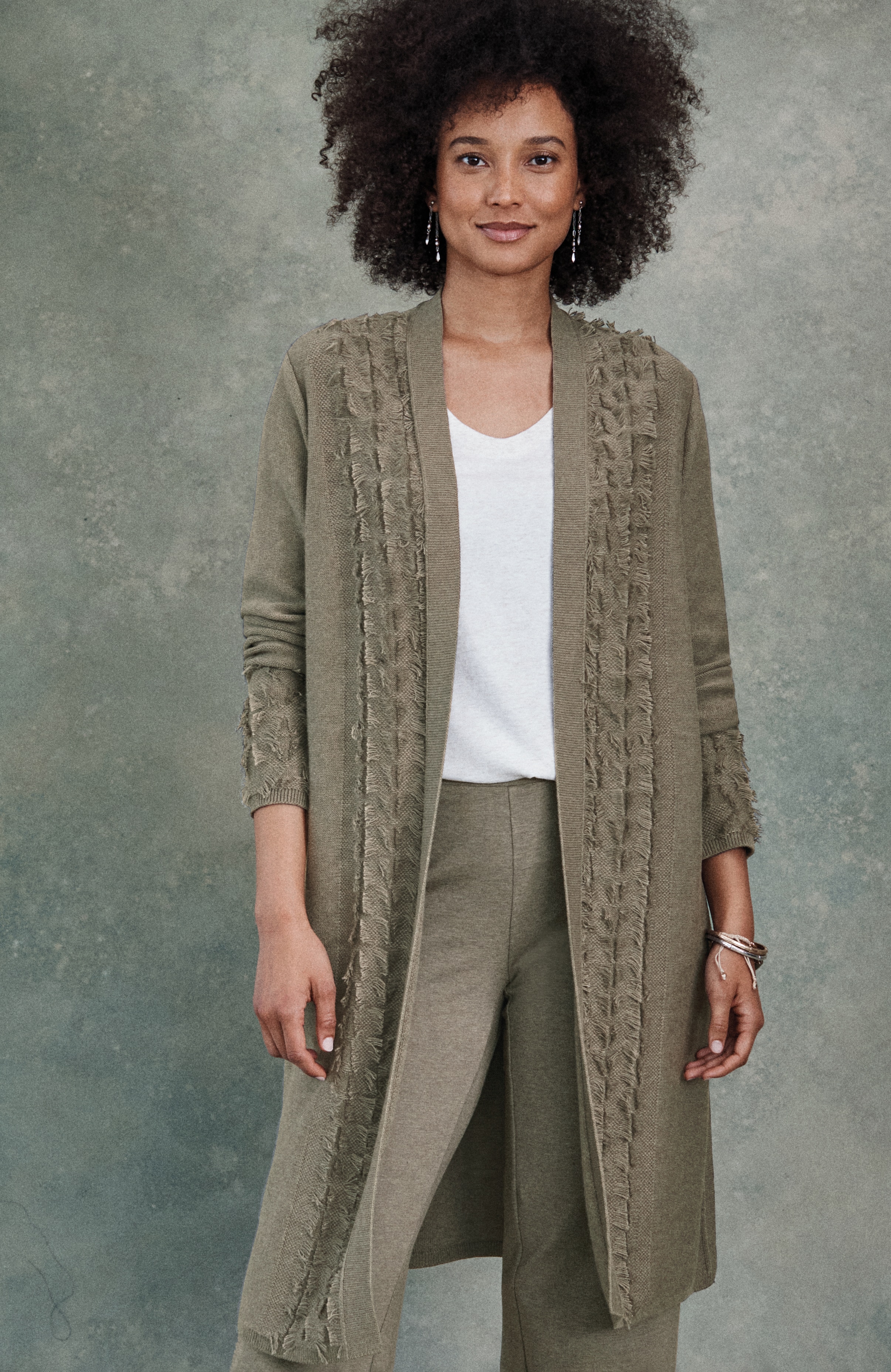 pure jill clipped-jacquard long cardi