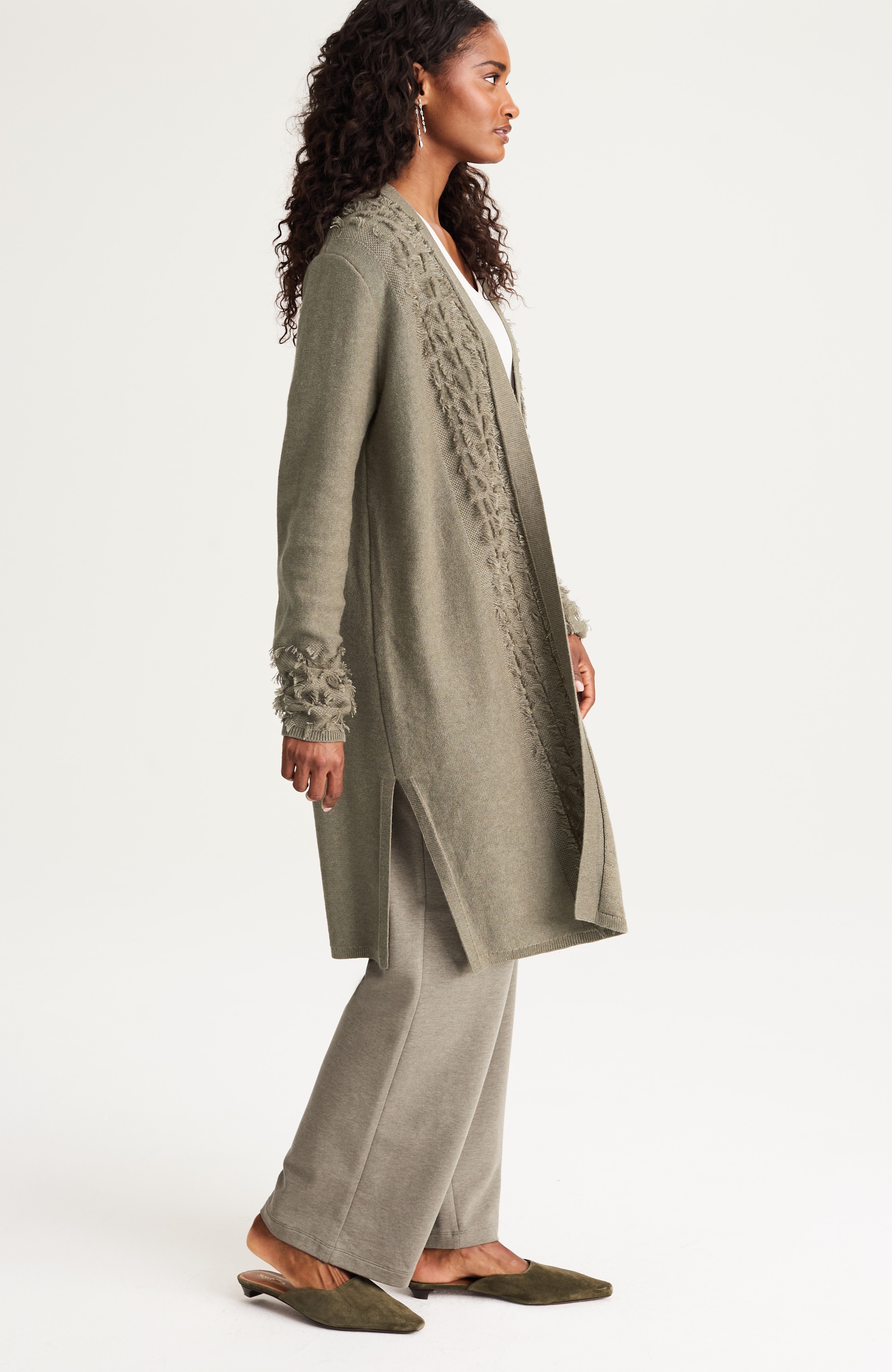 pure jill clipped-jacquard long cardi